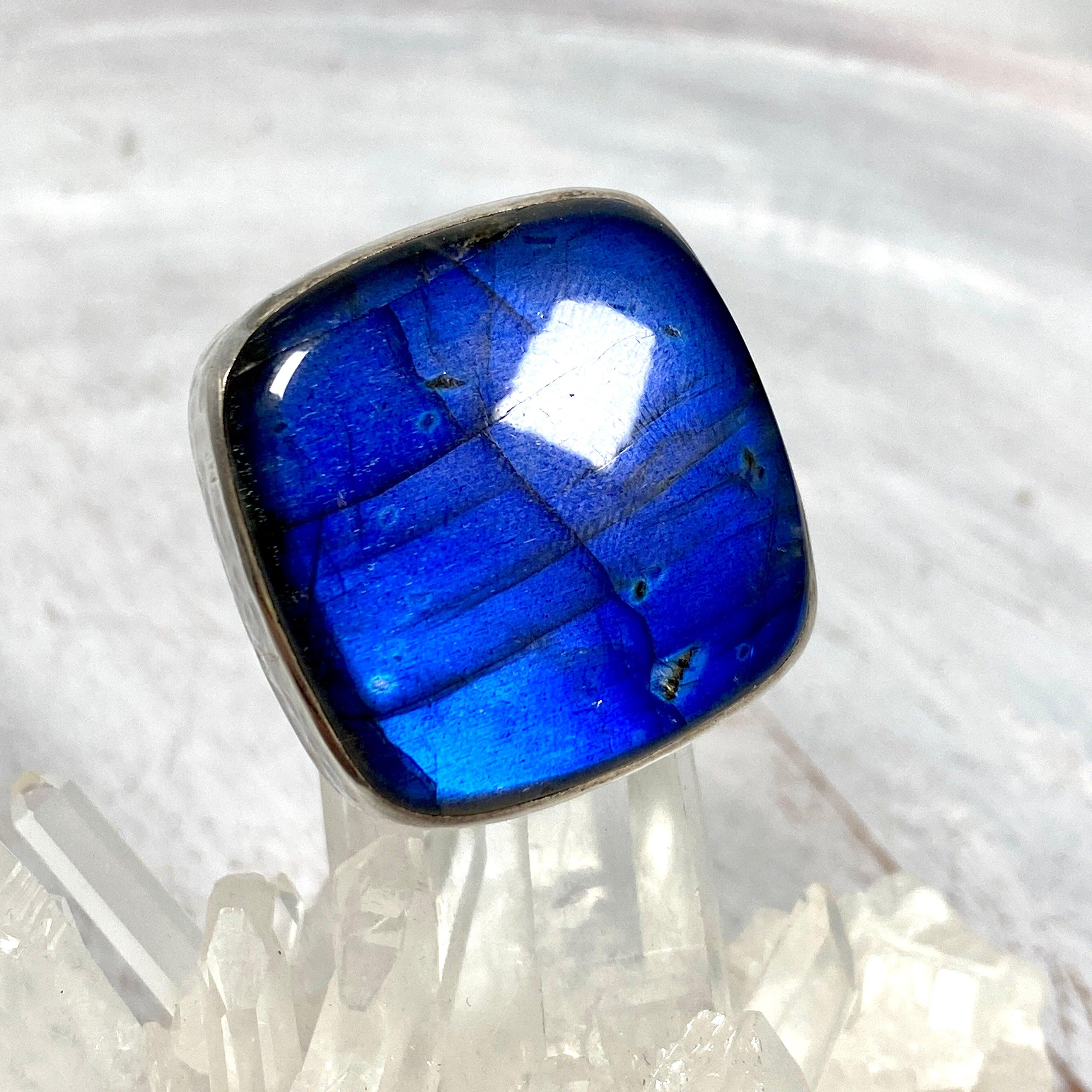 Labradorite Blue Square Ring - Size 10.75 - KRGJ982 - Elegant Gemstone Jewelry for Women, Perfect for Weddings, Parties & Special Occasions