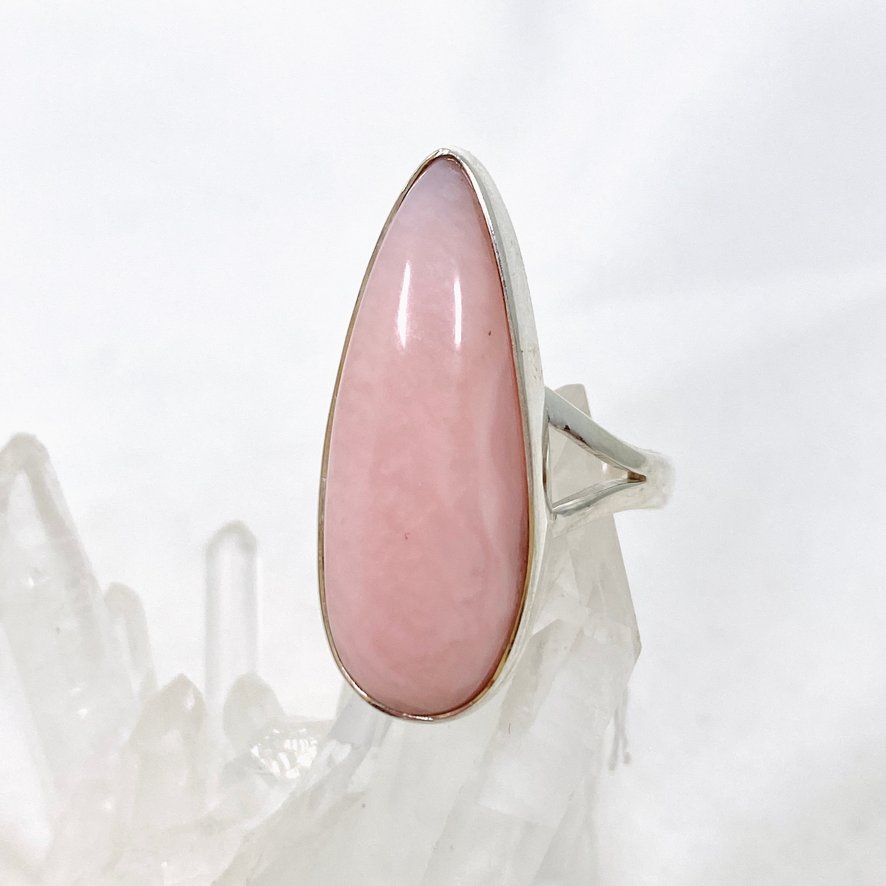 Pink Opal Teardrop Cabochon Split Band Ring - Size 8 KRGJ3308 - Elegant Boho Jewelry for Women, Perfect for Weddings, Parties & Everyday Wear