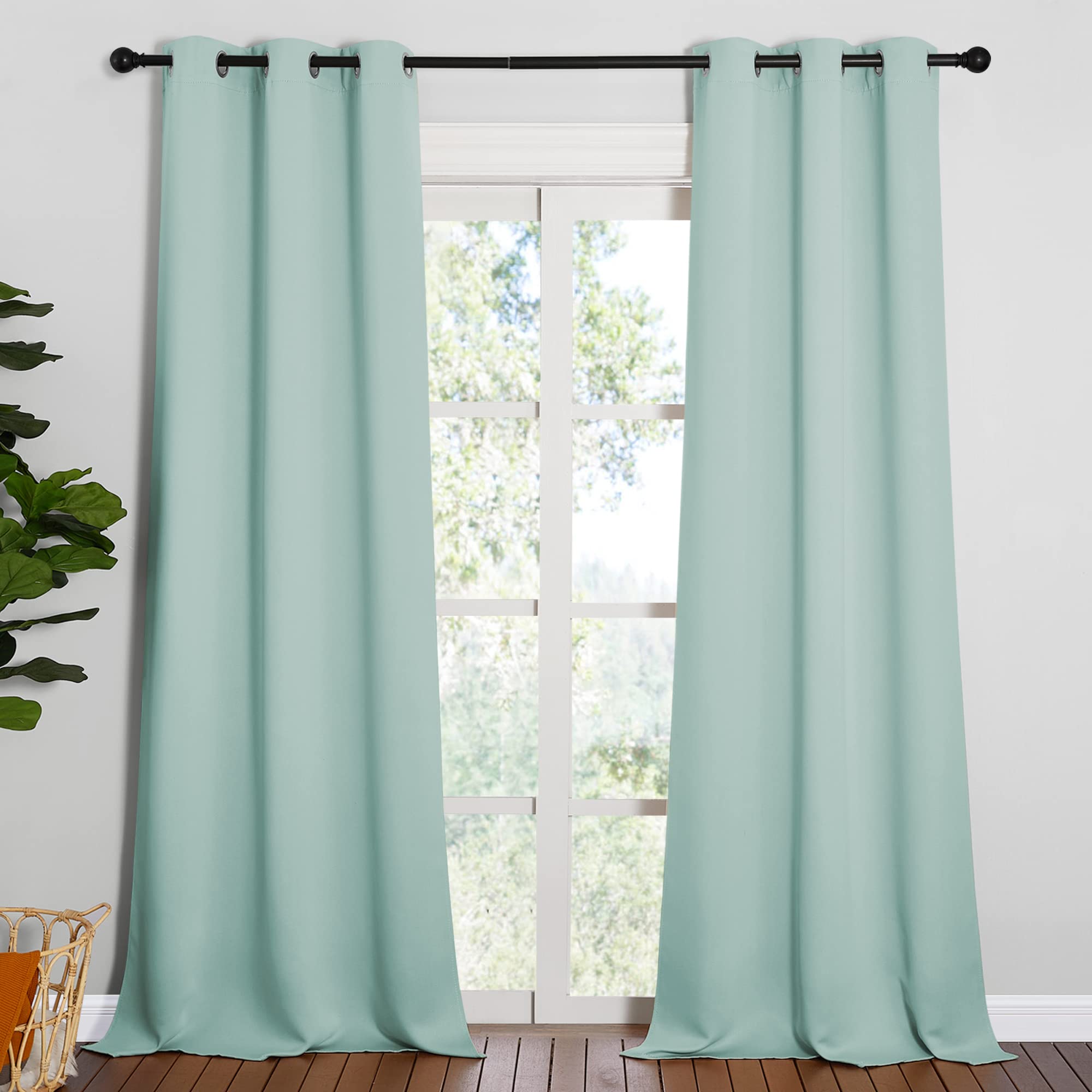 NICETOWN Blackout Curtains for Patio Glass Doors - 42x90 Inch Thermal Insulated Privacy Drapes for Bedroom, Living Room, Dining Room & Guest Room (Aqua, 1 Pair) - Perfect for Sun Protection, Noise Reduction & Home Decor