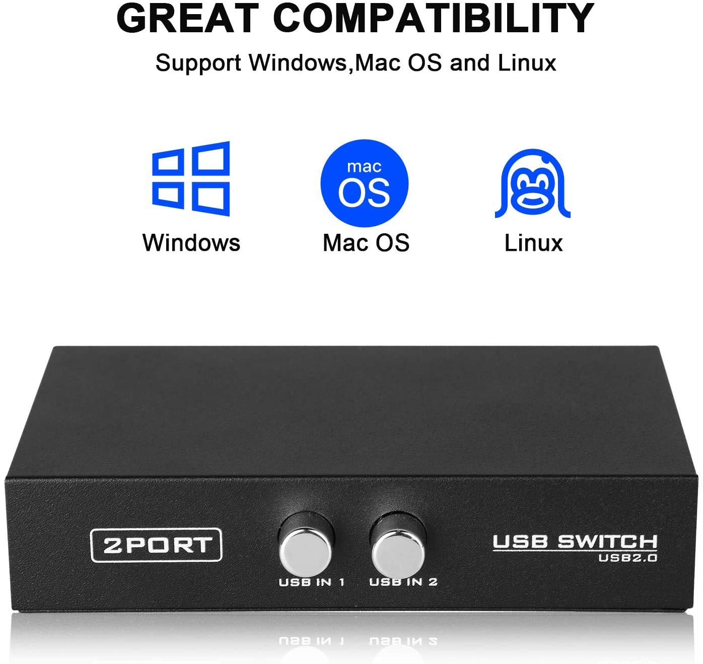 2-Port USB 2.0 Printer Switch Hub - Share 1 Printer Between 2 Computers | Includes 2x USB A to B Printer Cables (2-Pack) | Perfect for Home Office & Small Business Printer Sharing