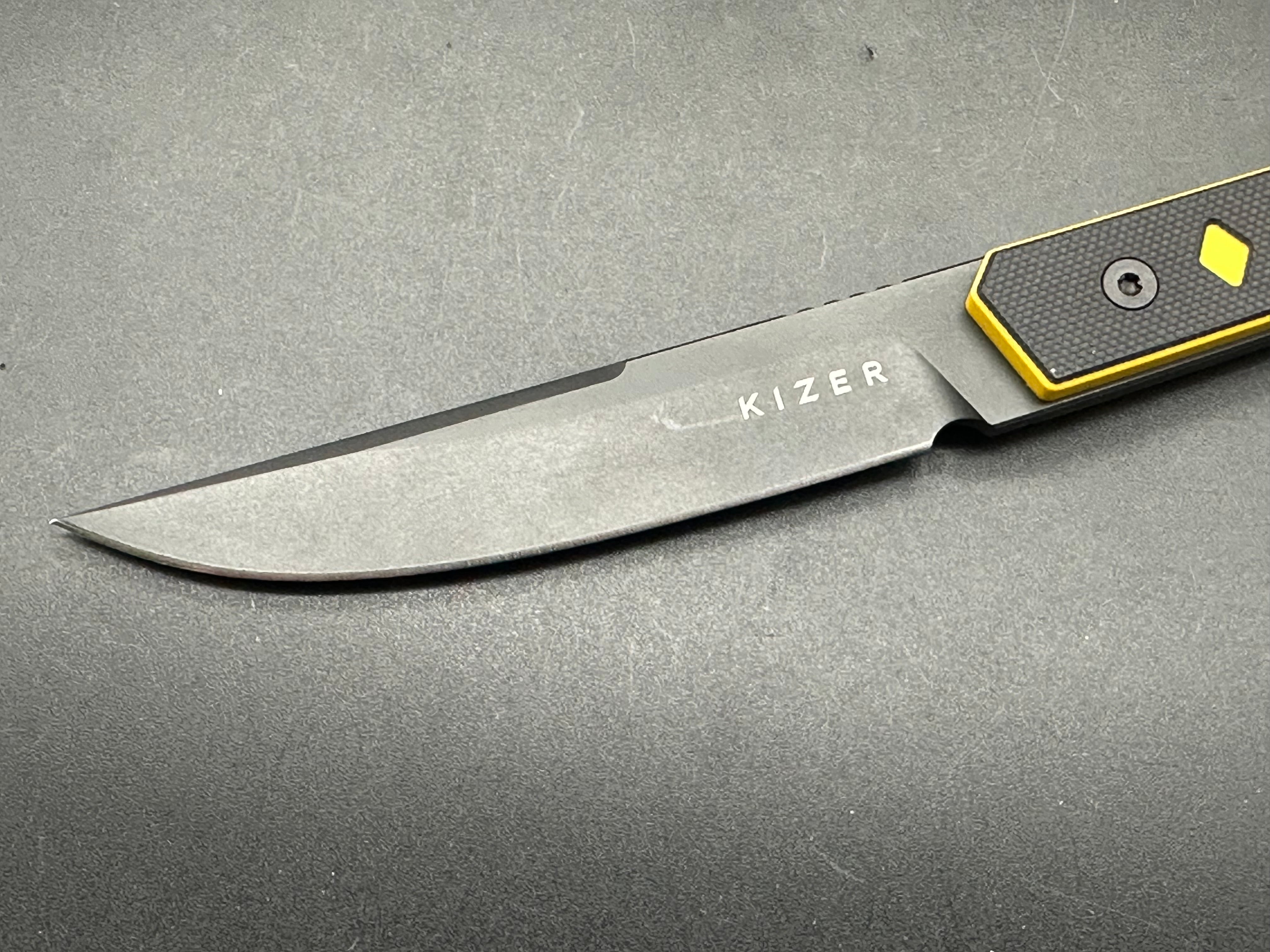 KIZER KWAIKEN Folding Pocket Knife - Black/Yellow G10 Handle with Nitro-V Plain Black Blade | EDC, Outdoor Camping, Hiking & Survival Tool