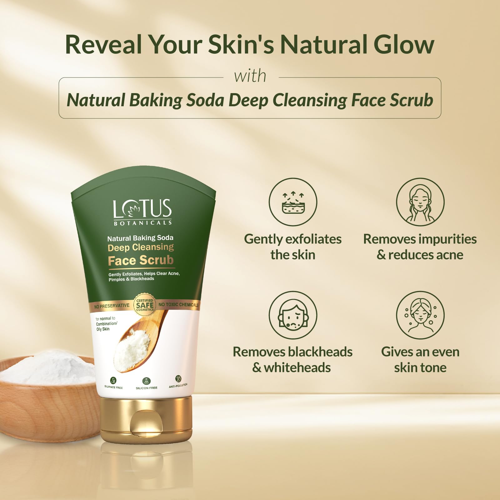 Lotus Botanicals Baking Soda Deep Cleansing Face Scrub | Oil Control & Anti-Acne Treatment | Sulfate, Silicone & Chemical Free | For Normal, Oily & Combination Skin | 100g | Gentle Exfoliation for Clear, Balanced Skin | Perfect for Daily Skincare Routine & Acne-Prone Skin