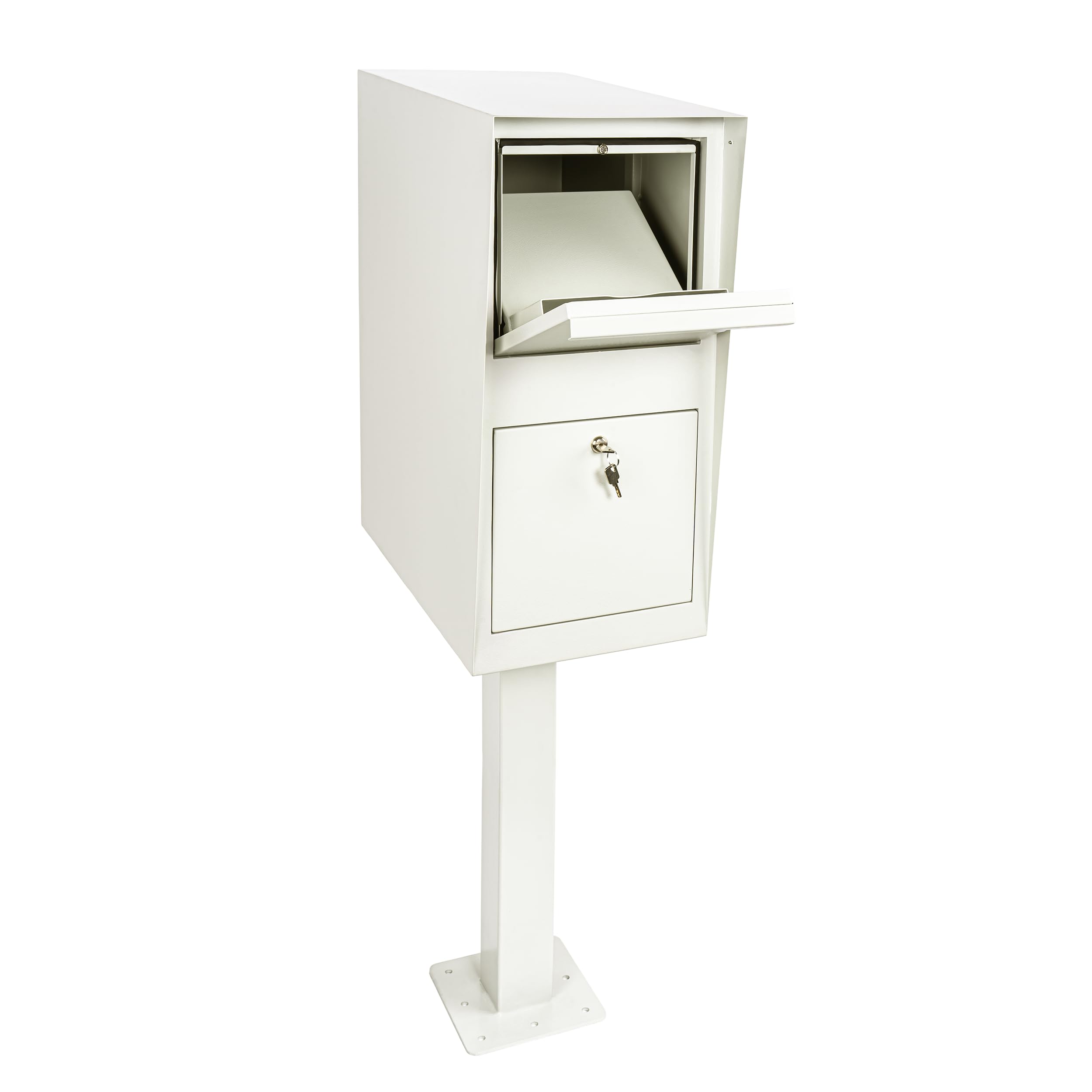 Secure Curbside Locking Mailbox for Packages - Heavy Duty Anti-Theft Parcel Drop Box with In-Ground Post & Base Plate - Perfect for Home, Apartment & Vacation House Security (Weekend-Away Design)