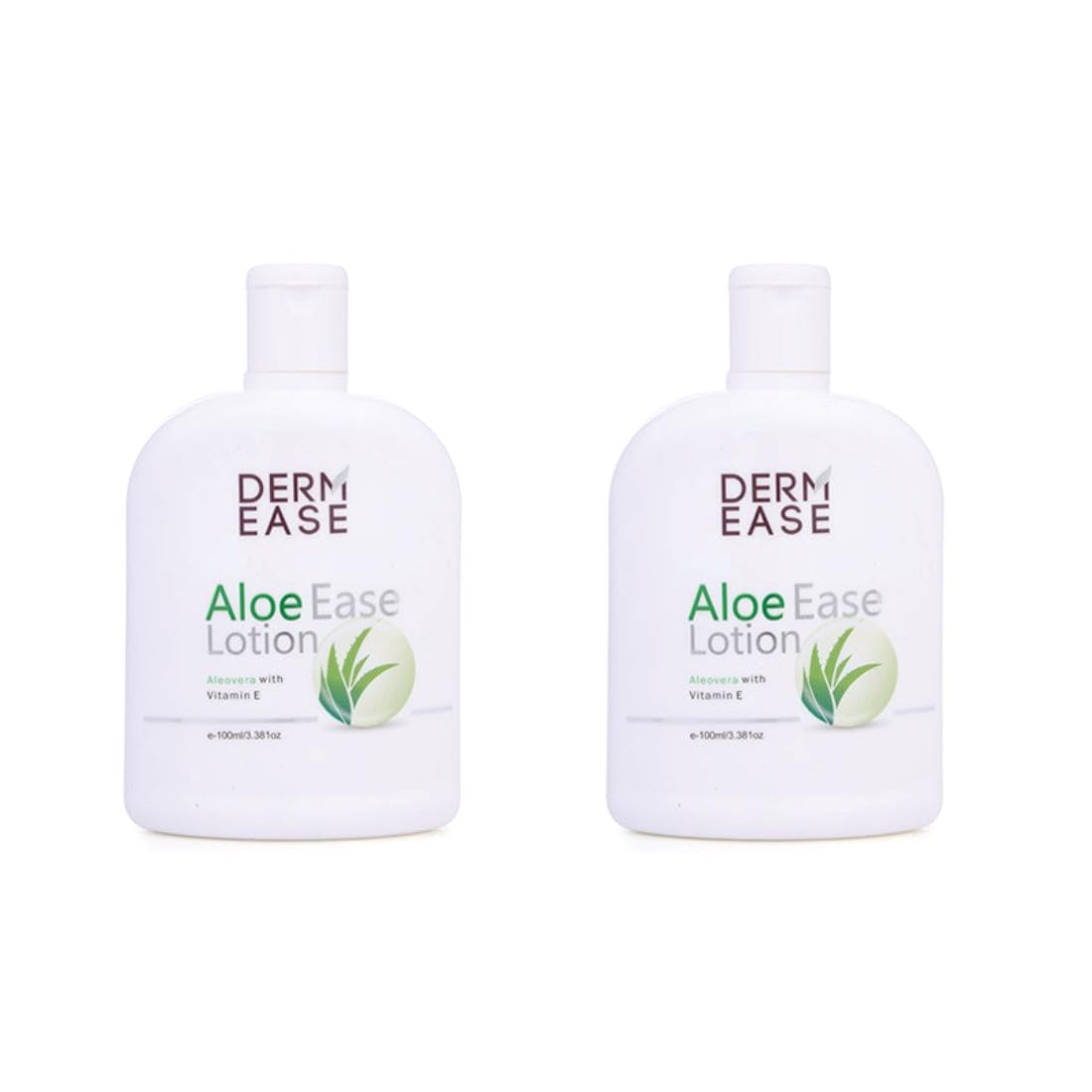 Derm Ease Aloe Ease Moisturizing Face & Body Lotion with Aloe Vera, Cocoa Butter & Vitamin E - Hydrating Cream for Dry, Sensitive & All Skin Types - Pack of 2 (100ml Each) - Perfect for Daily Skincare & After Sun Care