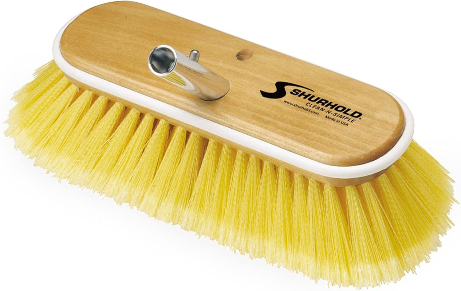 Shurhold 980 10 Inch Soft Bristle Deck Brush with Yellow Polystyrene Bristles - Boat, RV & Marine Cleaning Brush for Non-Slip Surfaces