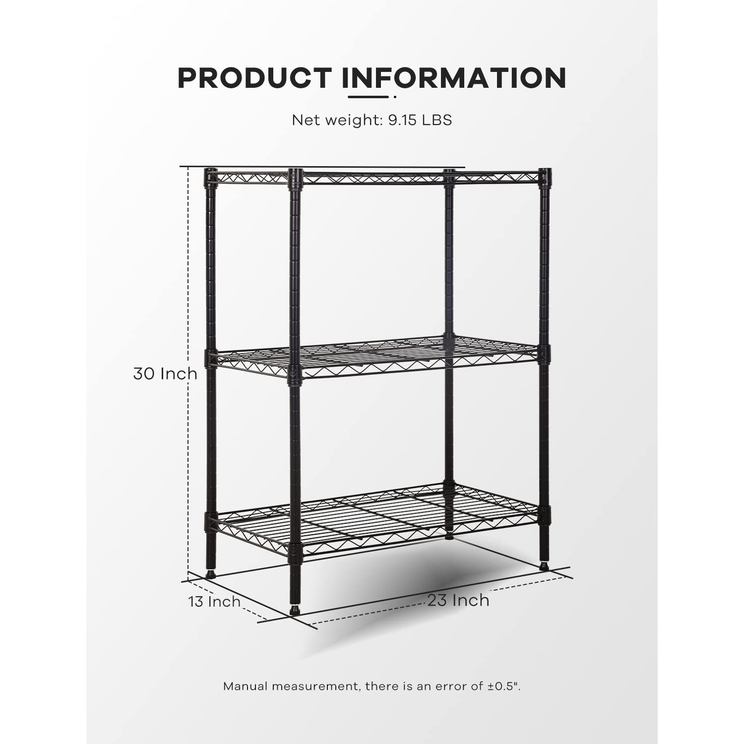 3-Tier Heavy Duty Adjustable Wire Storage Shelves - 150 Lbs Capacity Per Shelf, Metal Organizer Rack for Pantry, Garage, Kitchen (23