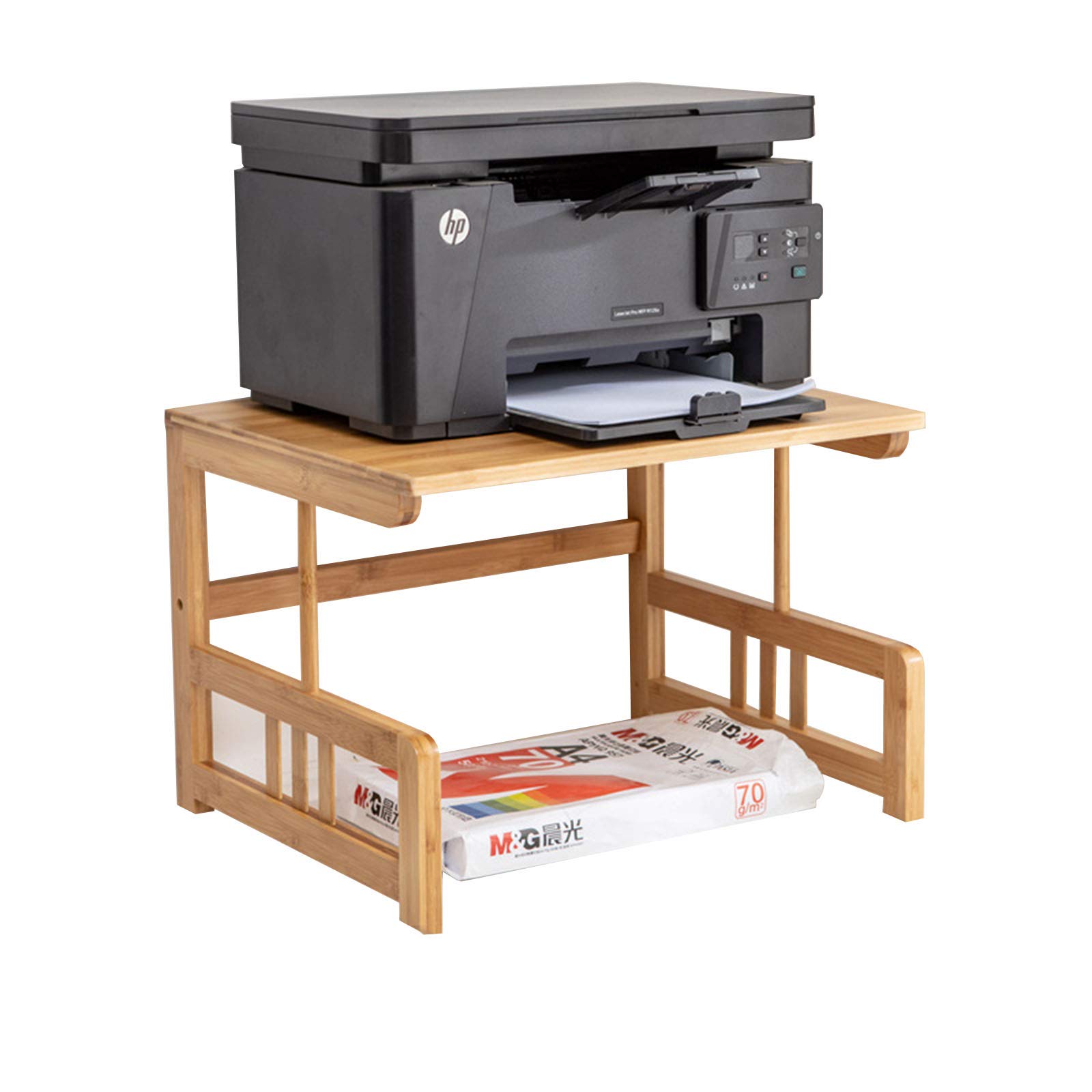 Bamboo Printer Stand for Office & Home - Compact Desktop Laser Copier Scanner Shelf with Storage Rack - Perfect for Small Printers, Copiers & Scanners in Workspaces & Home Offices