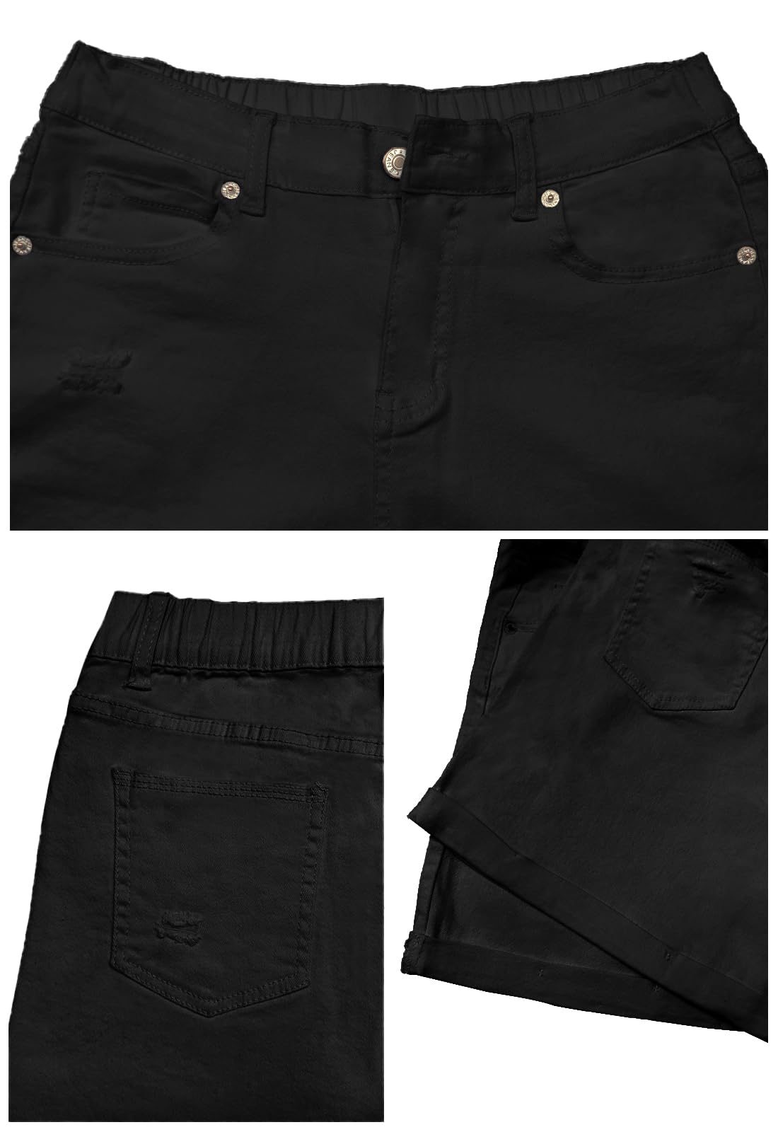 Women's High Waisted Stretchy Denim Jean Shorts - Folded Hem Casual Summer Shorts with Elastic Waist | Perfect for Beach, Vacation & Everyday Wear