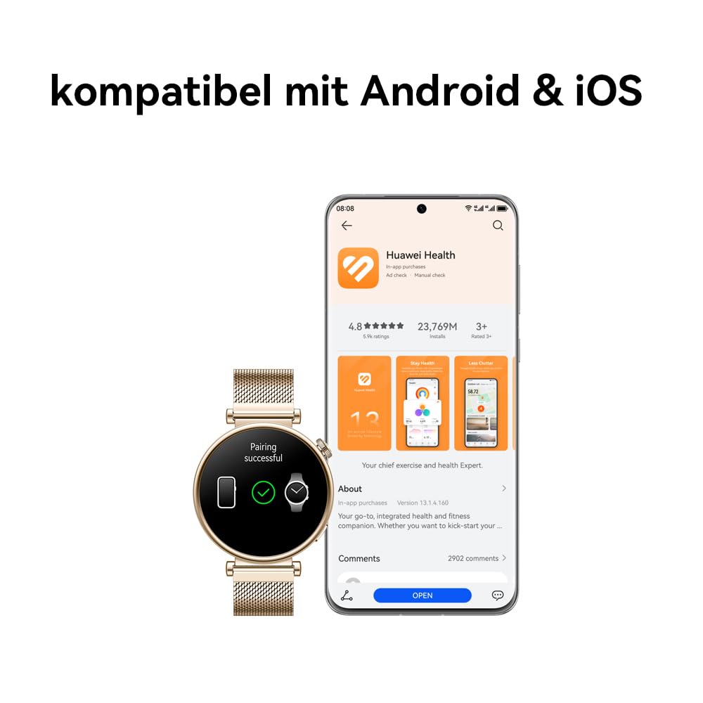 HUAWEI WATCH GT 4 Smart Watch for Women - 7-Day Battery Life, Fitness Tracker for iOS & Android - 24/7 Health Monitoring with Women's Health Features - Gold Milanese Band for Workouts, Office & Daily Wear