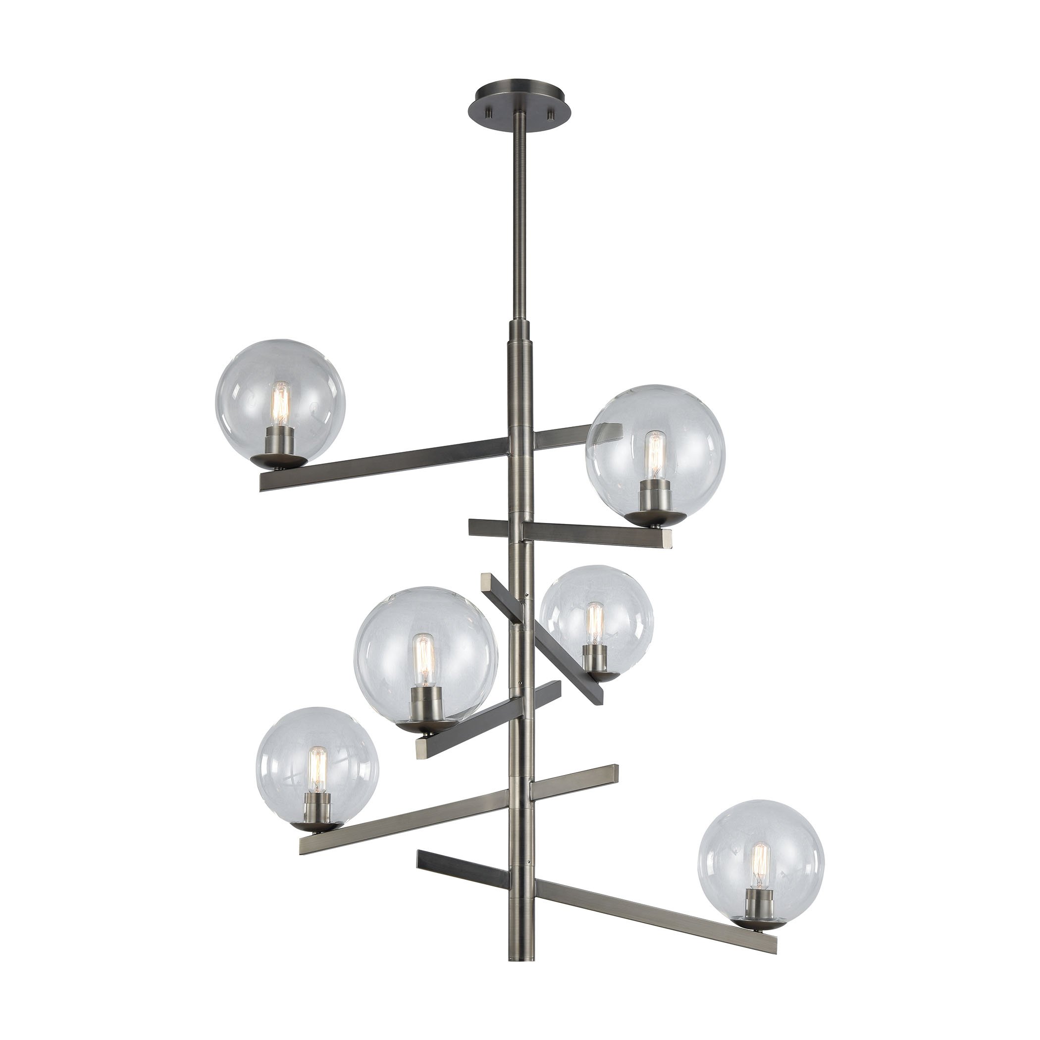6-Light Brushed Black Nickel Chandelier with Clear Blown Glass Globes - Elegant Dining Room & Entryway Lighting Fixture for Modern Homes