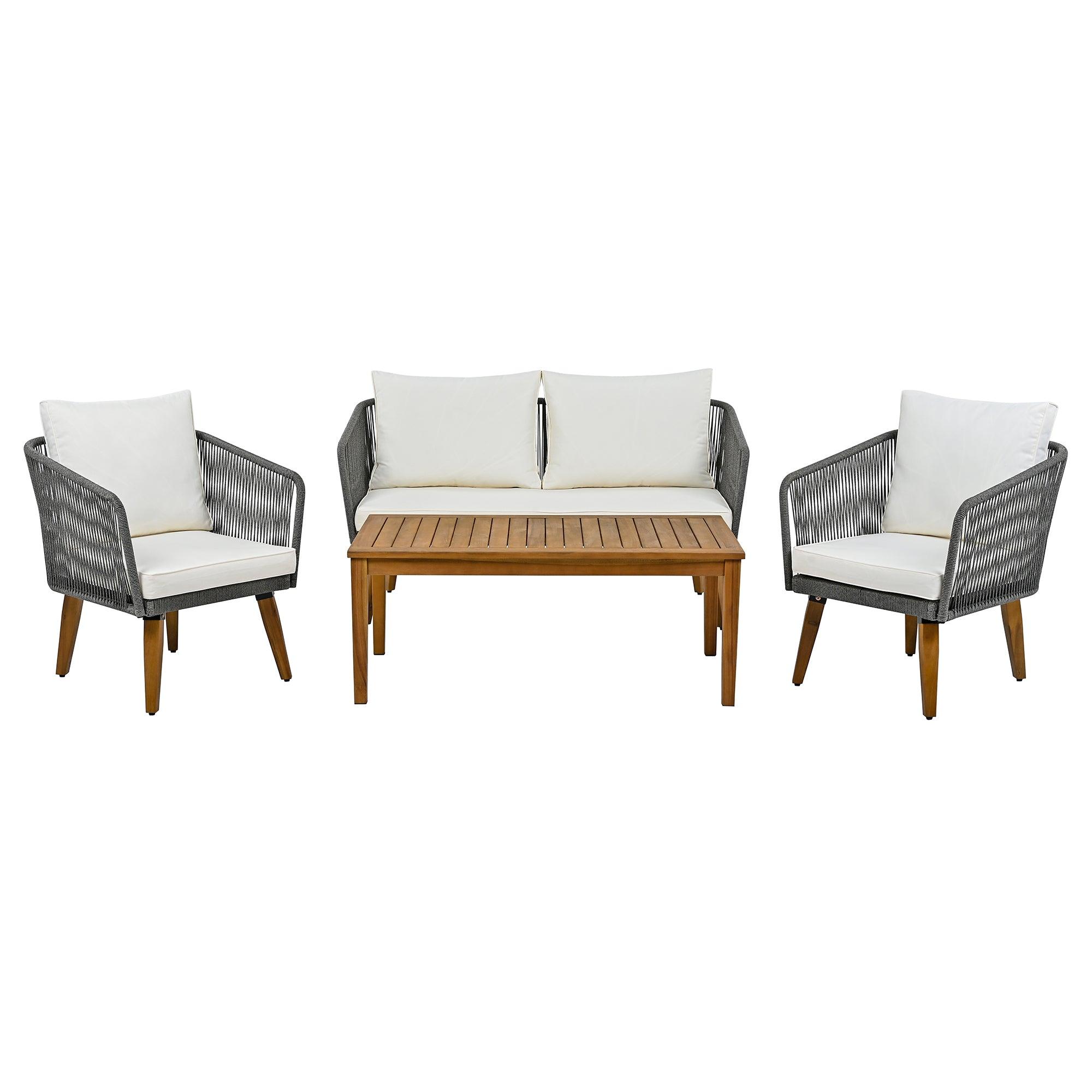 4-Piece Outdoor Patio Furniture Set with Loveseat, Rope Wicker Conversation Set & Cushions - Perfect for Backyard, Garden, Poolside & Outdoor Entertaining