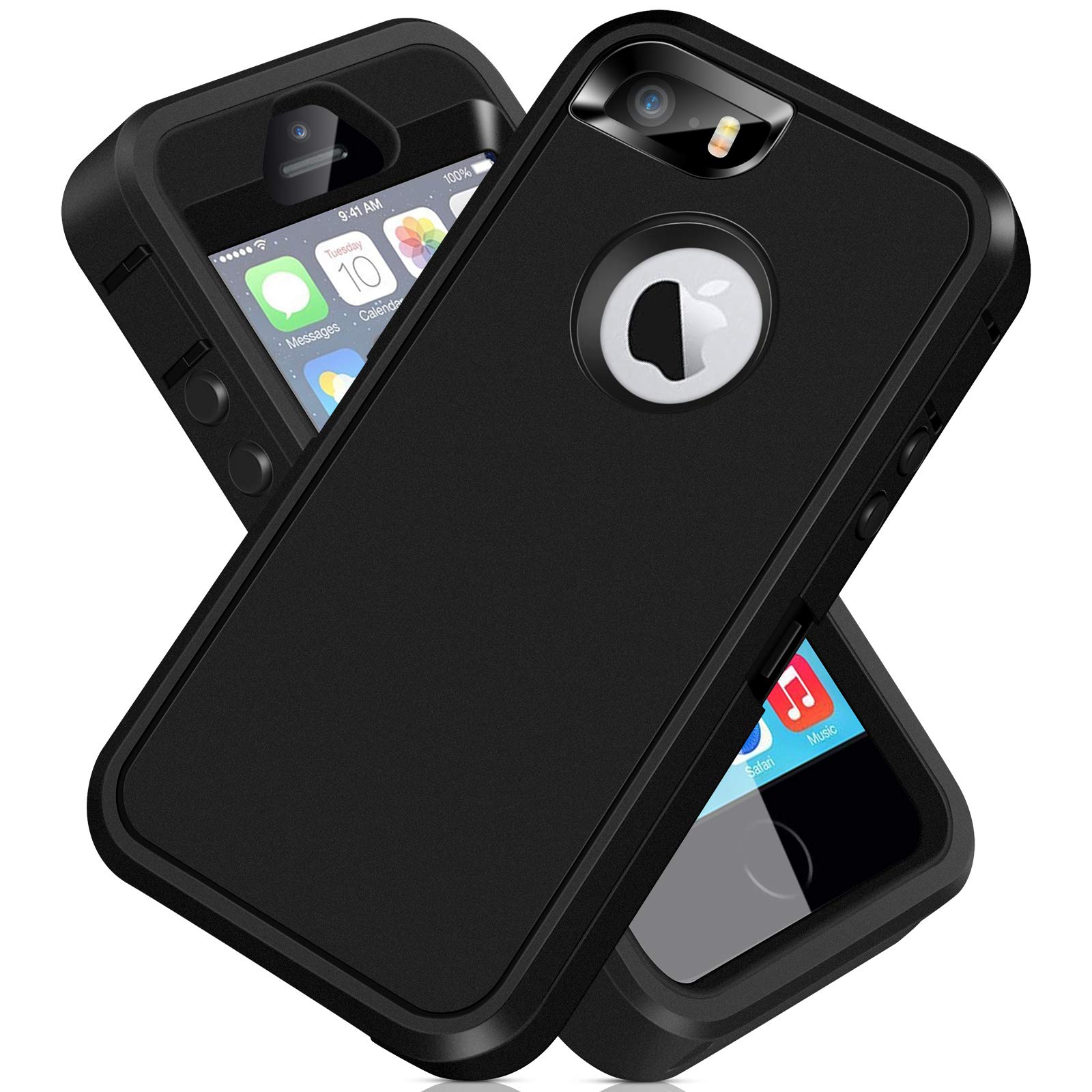 ACAGET Heavy Duty Shockproof iPhone SE 2016 Case - Dual Layer TPU Rubber & PC Armor Cover for iPhone 5S/5 - Non-Slip Bumper Protection (Black) | Perfect for Outdoor, Construction & Active Lifestyle