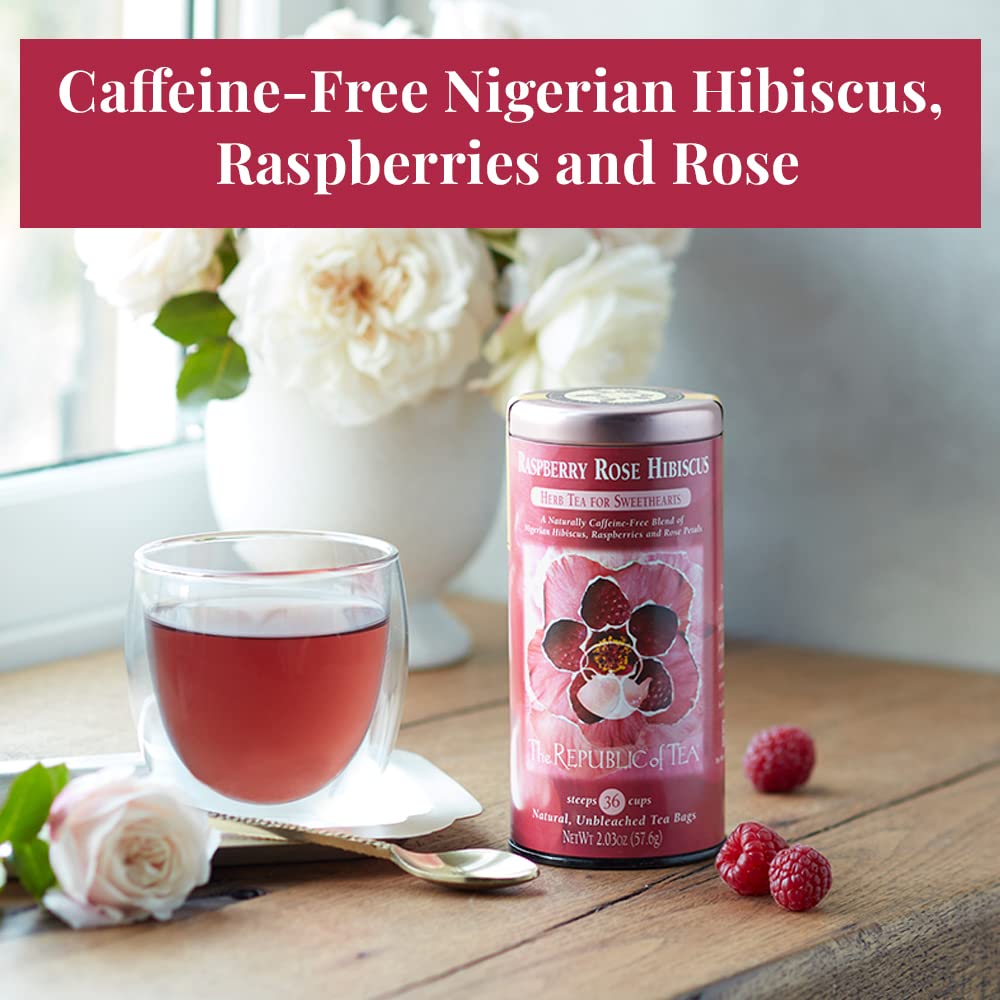 Republic of Tea Raspberry Rose Hibiscus Herbal Tea - Caffeine-Free, 250 Tea Bags | Perfect for Relaxation, Afternoon Tea & Wellness Rituals