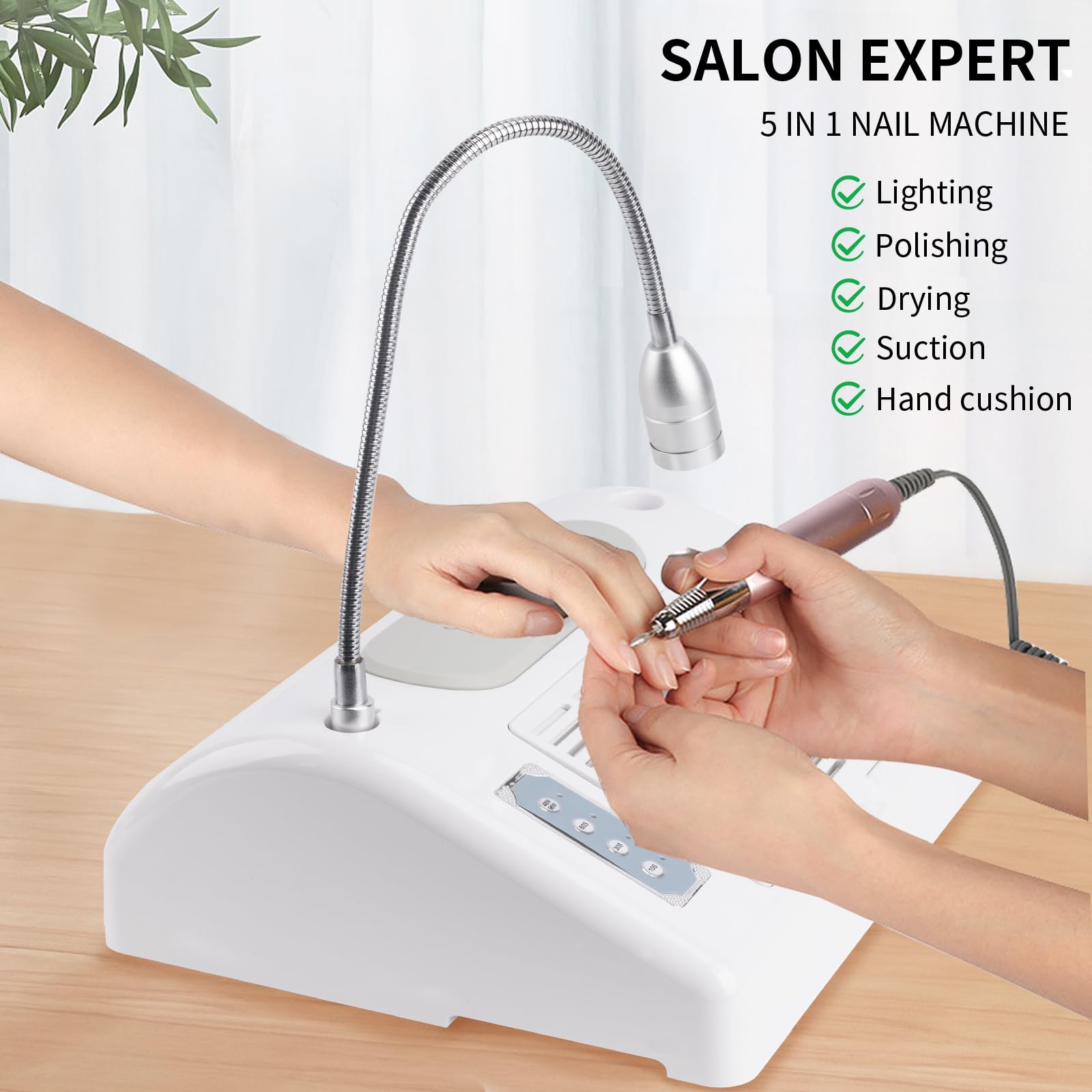Professional Nail Dust Collector Vacuum System - 40W Dust Suction, 30000RPM Nail Drill with Bits & Sanding Bands, 48W/96W UV LED Nail Lamp, 6W Table Light & Hand Cushion - Perfect for Salon, Home Nail Art & Manicure/Pedicure Services