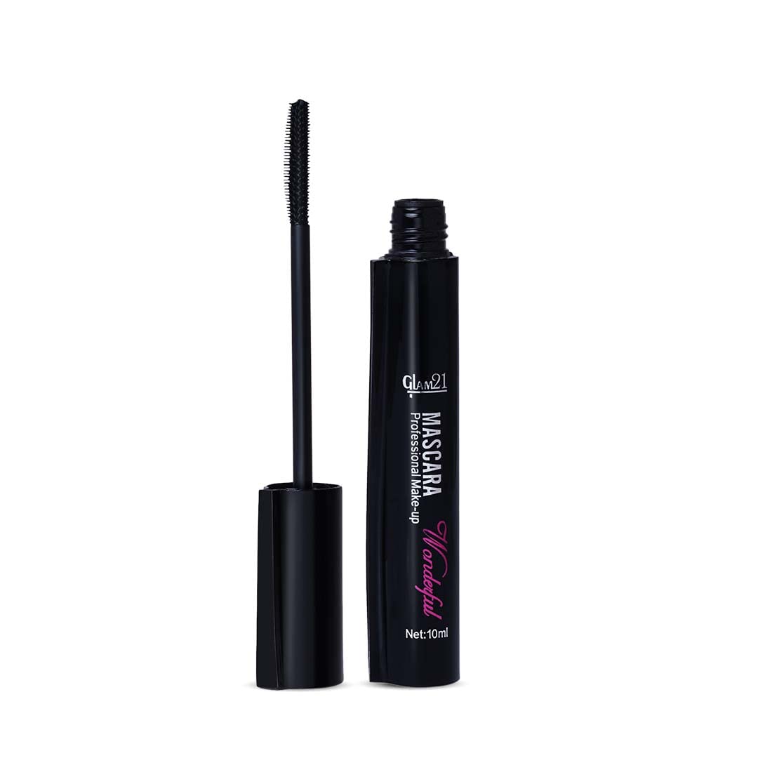 Glam21 Long Lasting Volumizing Mascara for Thick, Curled Lashes | Lightweight, Smudge-Proof Formula with Fiber Bristle Brush | 10ml | Perfect for Daytime Wear & Special Occasions