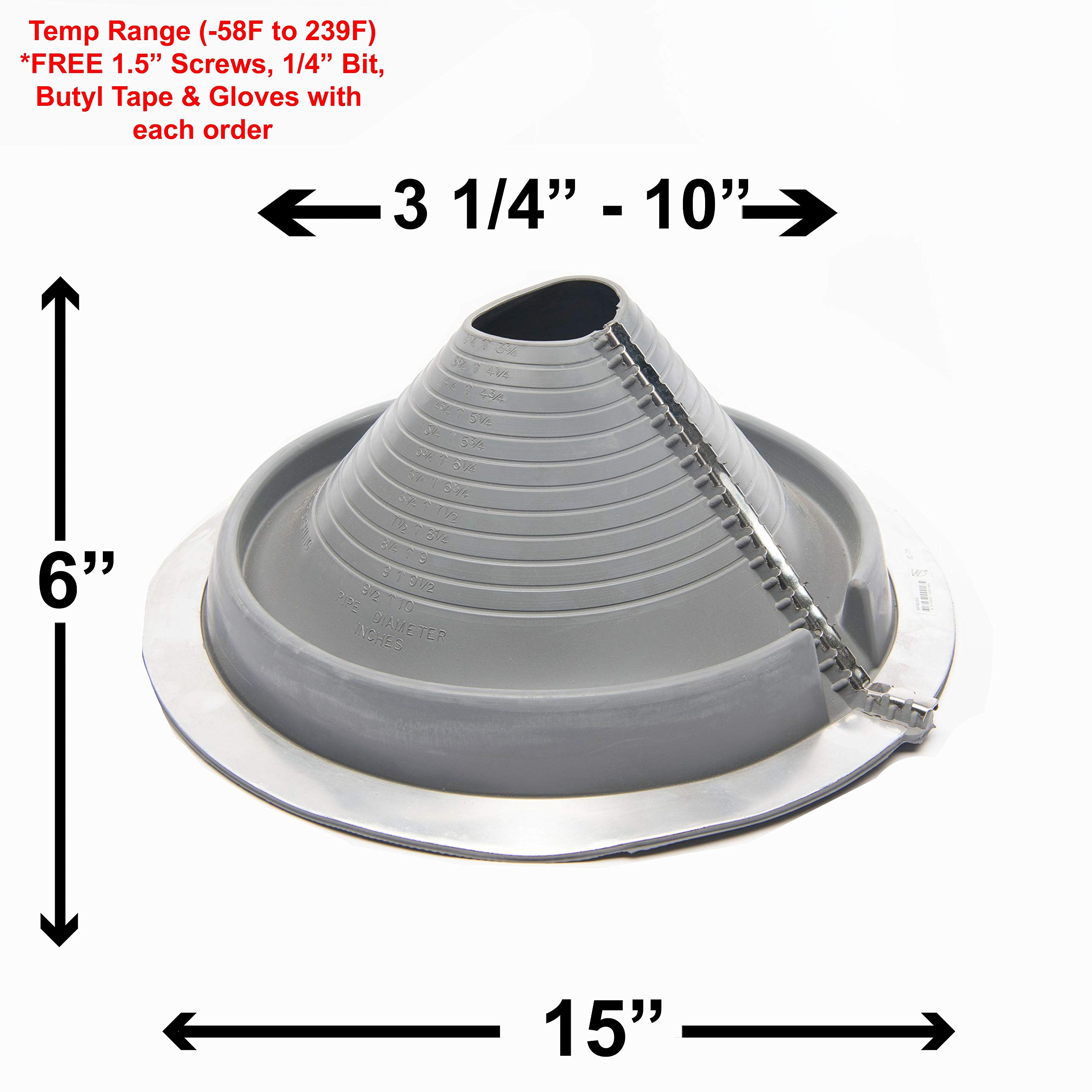 EAGLE 1 EPDM Flexible Roofing Pipe Flashing Boots - Adjustable Waterproof Roof Pipe Jack for Round Pipes (Standard Size, Zipper Round Base, 3-Pack) - Perfect for Roof Repairs, HVAC Installations & Plumbing Projects