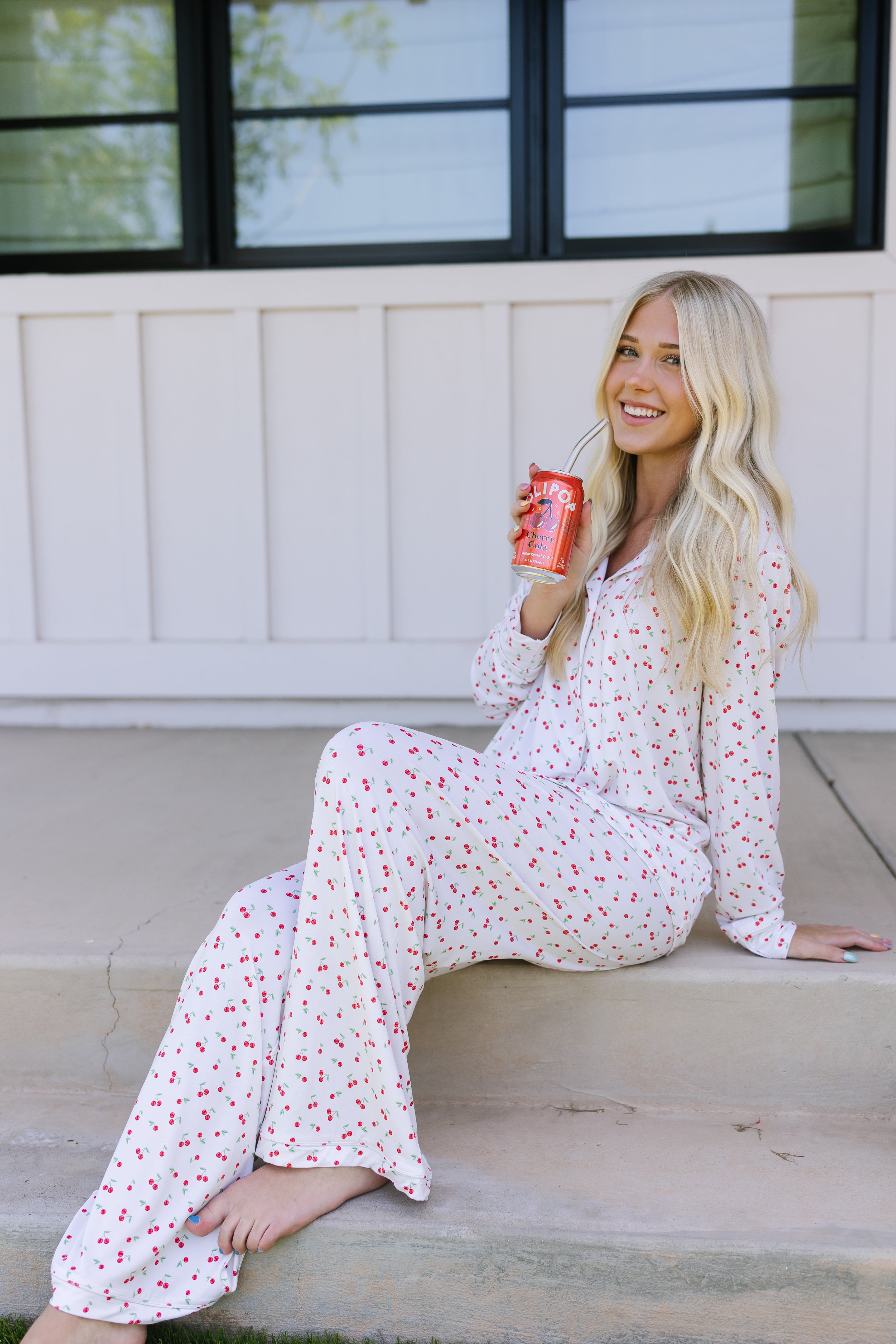 Cherry Print Pajama Set for Women - Soft & Comfortable Sleepwear for Lounge & Bedtime