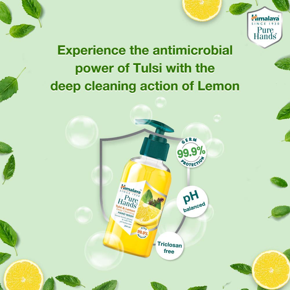 Himalaya Pure Hands Deep Cleansing Tulsi & Lemon Hand Wash Pump 250ml - Refreshing Antibacterial Soap for Kitchen, Bathroom & Office Use