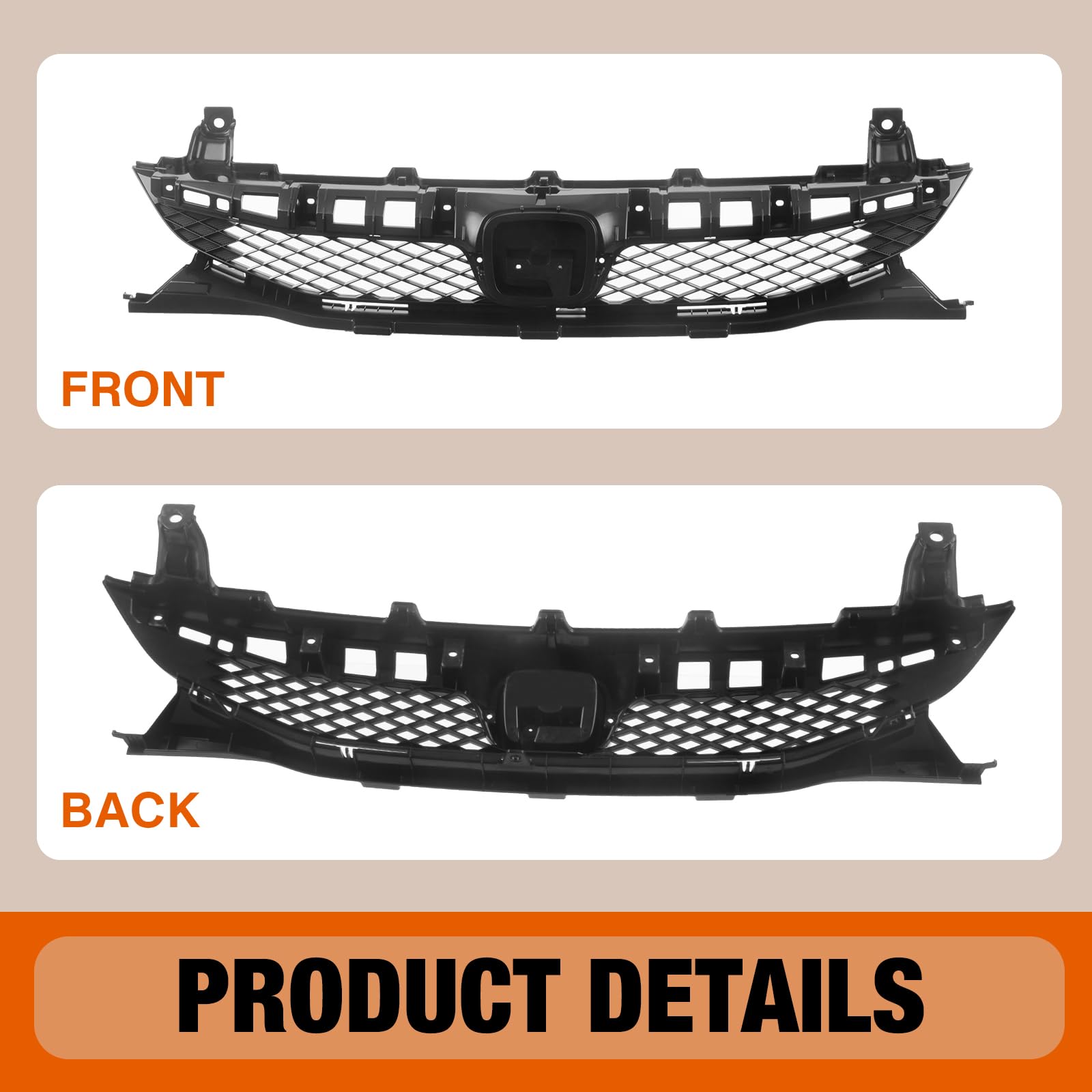 2009-2011 Honda Civic Sedan Front Black Grille Assembly with Honeycomb Insert & Emblem Provision - HO1200198 | CarPartsDepot | Perfect for Car Upgrades & Replacement Parts