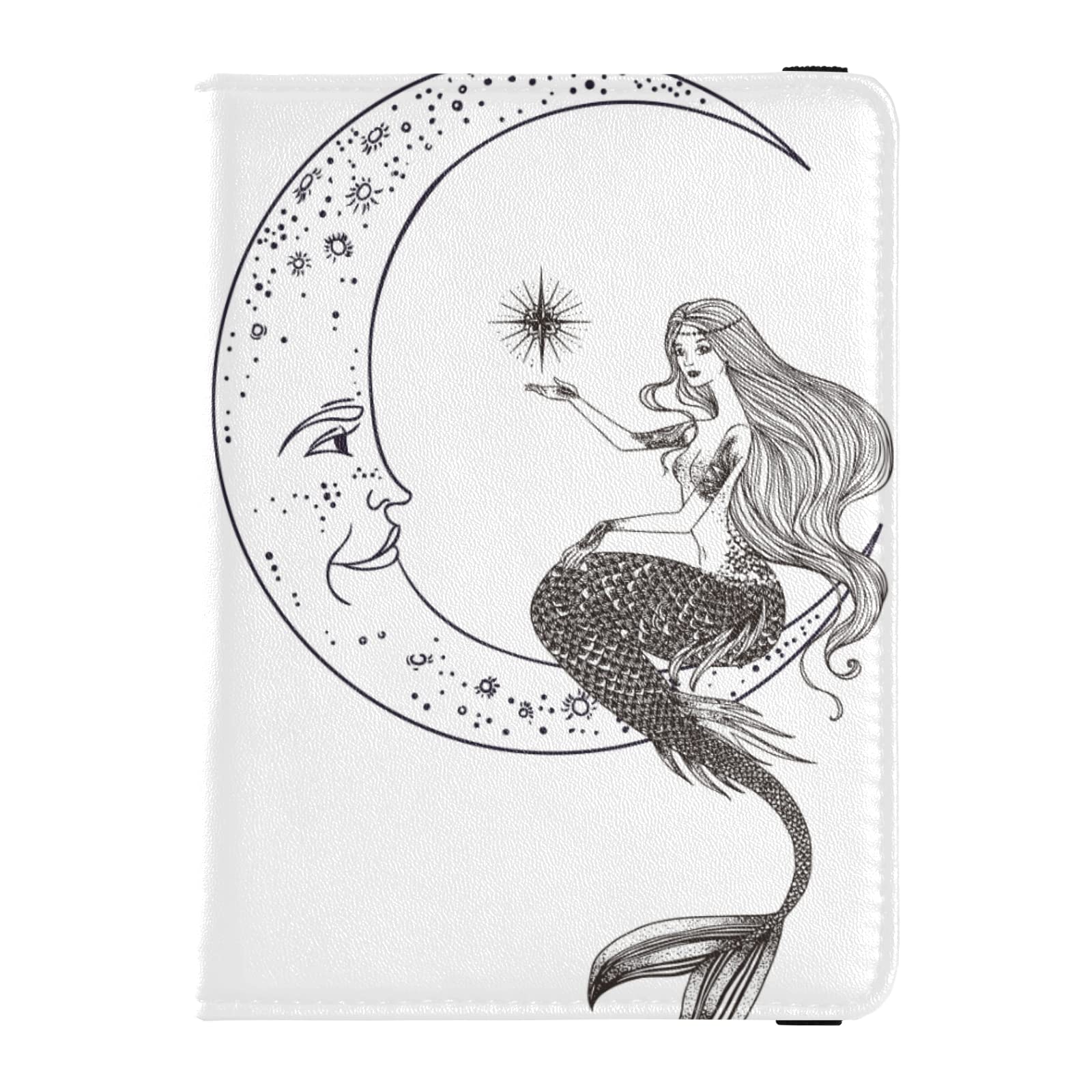 Premium PU Leather Passport Holder & Vaccine Card Wallet - RFID Blocking Travel Organizer with Mermaid Moon Design | Perfect for Women's International Trips, Airplane Travel & Document Protection