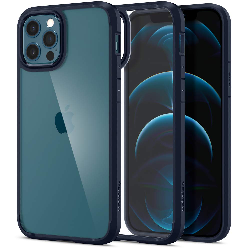 Spigen Ultra Hybrid Protective Case for iPhone 12 & iPhone 12 Pro (2020) - Navy Blue | Slim Clear Back Cover with Shock Absorption | Perfect for Everyday Use, Work & Travel
