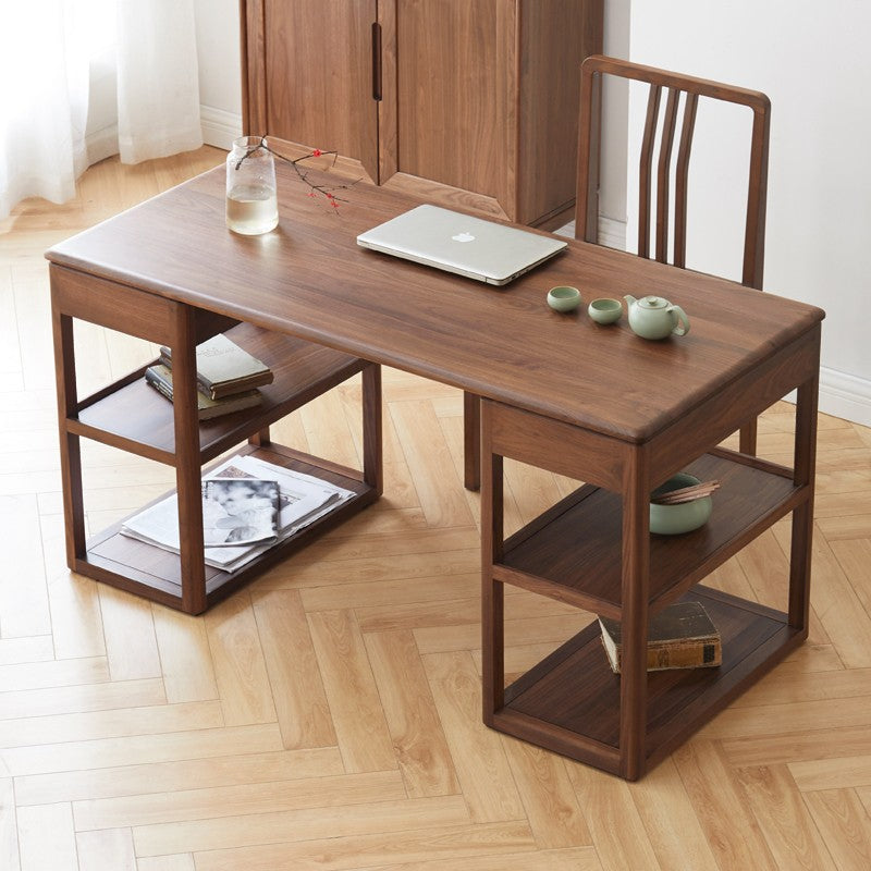 Premium Black Walnut Solid Wood Modern Study Desk - Handcrafted Writing Table for Home Office, Library & Workspace - Ergonomic Design for Comfortable Studying & Remote Work