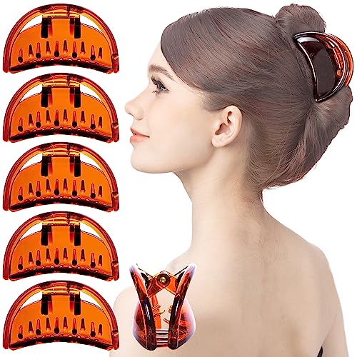 6-Pack Women's Semicircle Plastic Jaw Hair Clips - No Slip Strong Grip Interlocking Teeth Barrette for Updos & Styling (Medium Brown) | Perfect for Work, Parties & Everyday Hairstyles