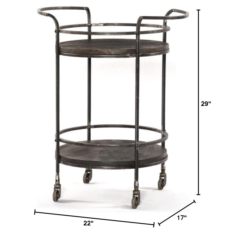 Onyx Glen Solid Wood Bar Cart with Iron Frame - Gray Mobile Serving Cart for Home, Office, or Outdoor Entertaining