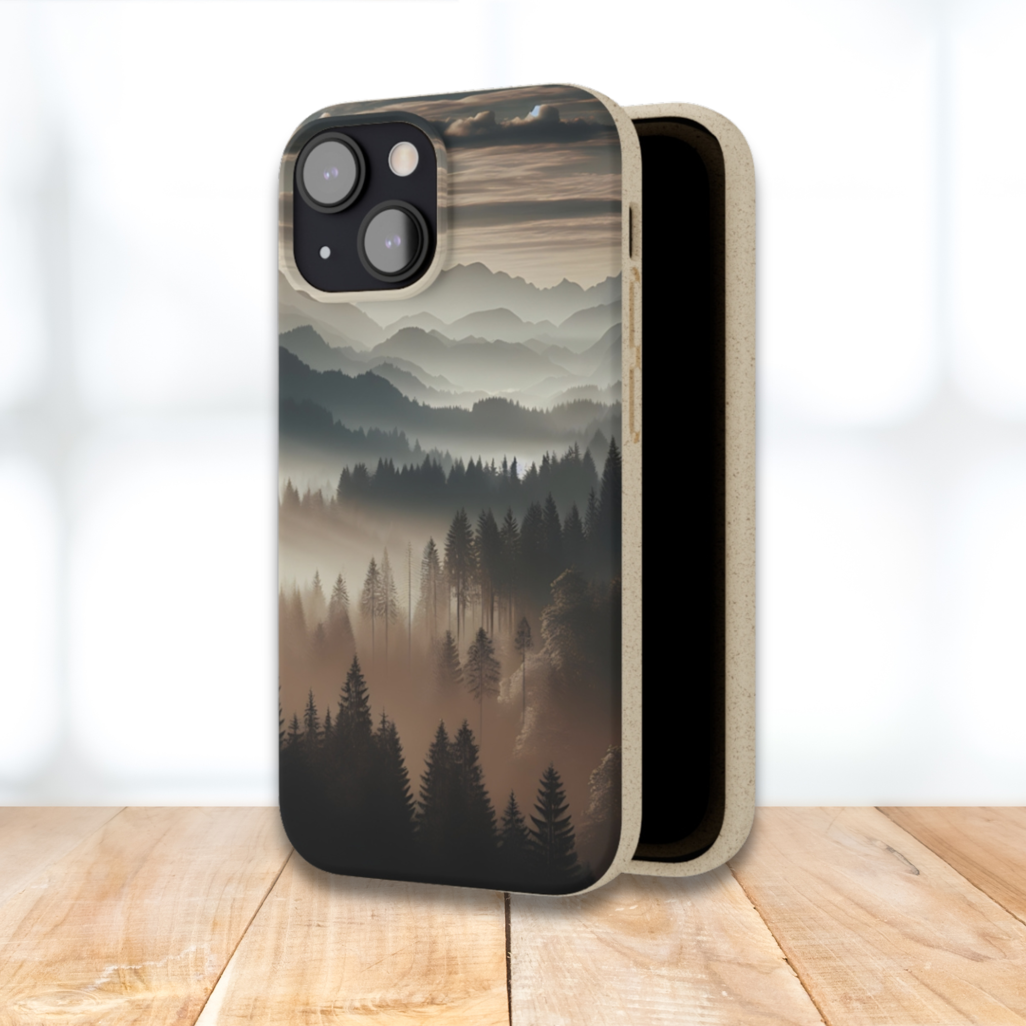 Eco-Friendly Biodegradable Phone Case - Sustainable Compostable Smartphone Cover with Mountain Tree Cloud Scenic Design | Perfect for Outdoor Enthusiasts & Nature Lovers