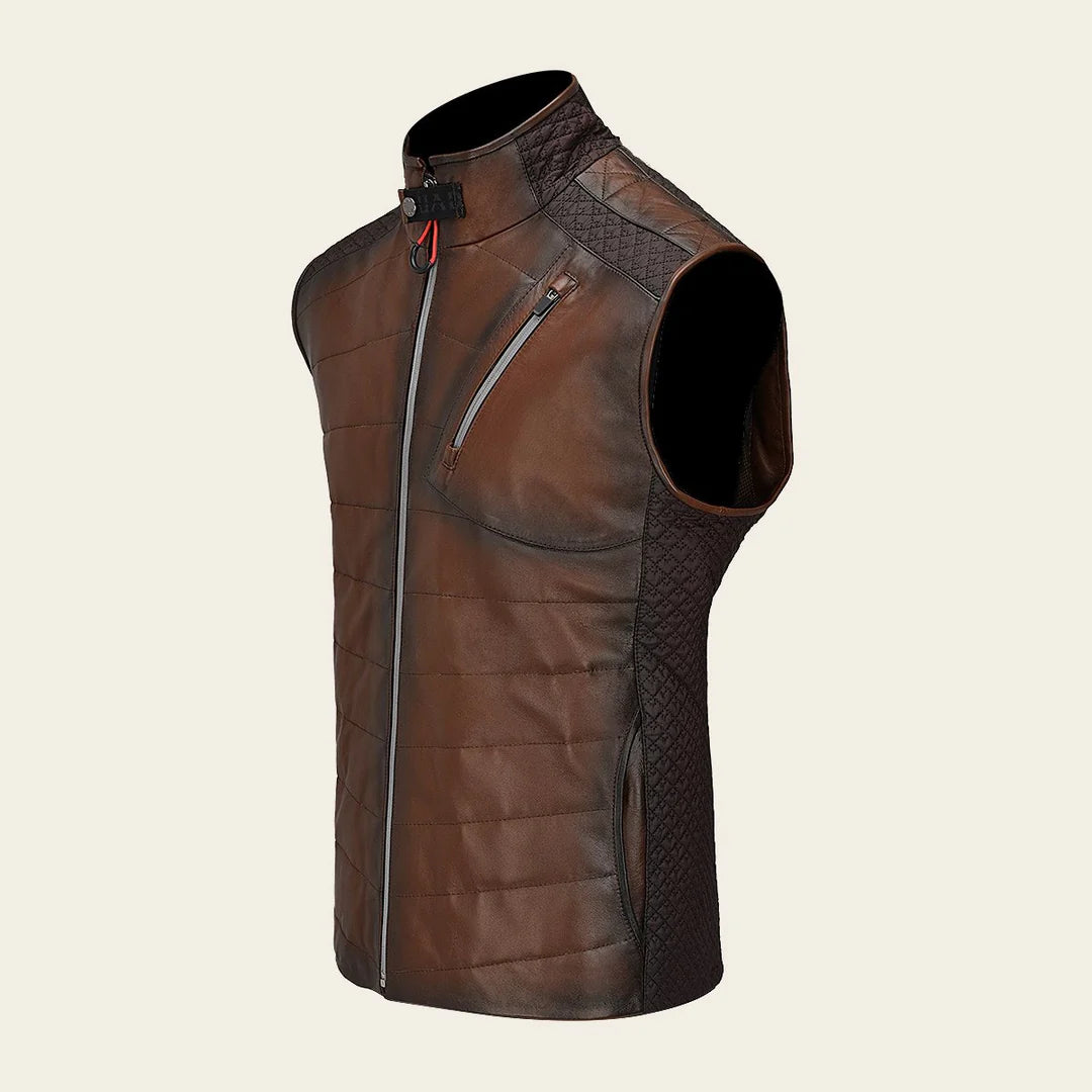 H340COC Men's Cuadra Brown Casual Fashion Lambskin Leather Vest - Stylish & Comfortable for Everyday Wear, Outdoor Activities & Casual Outings
