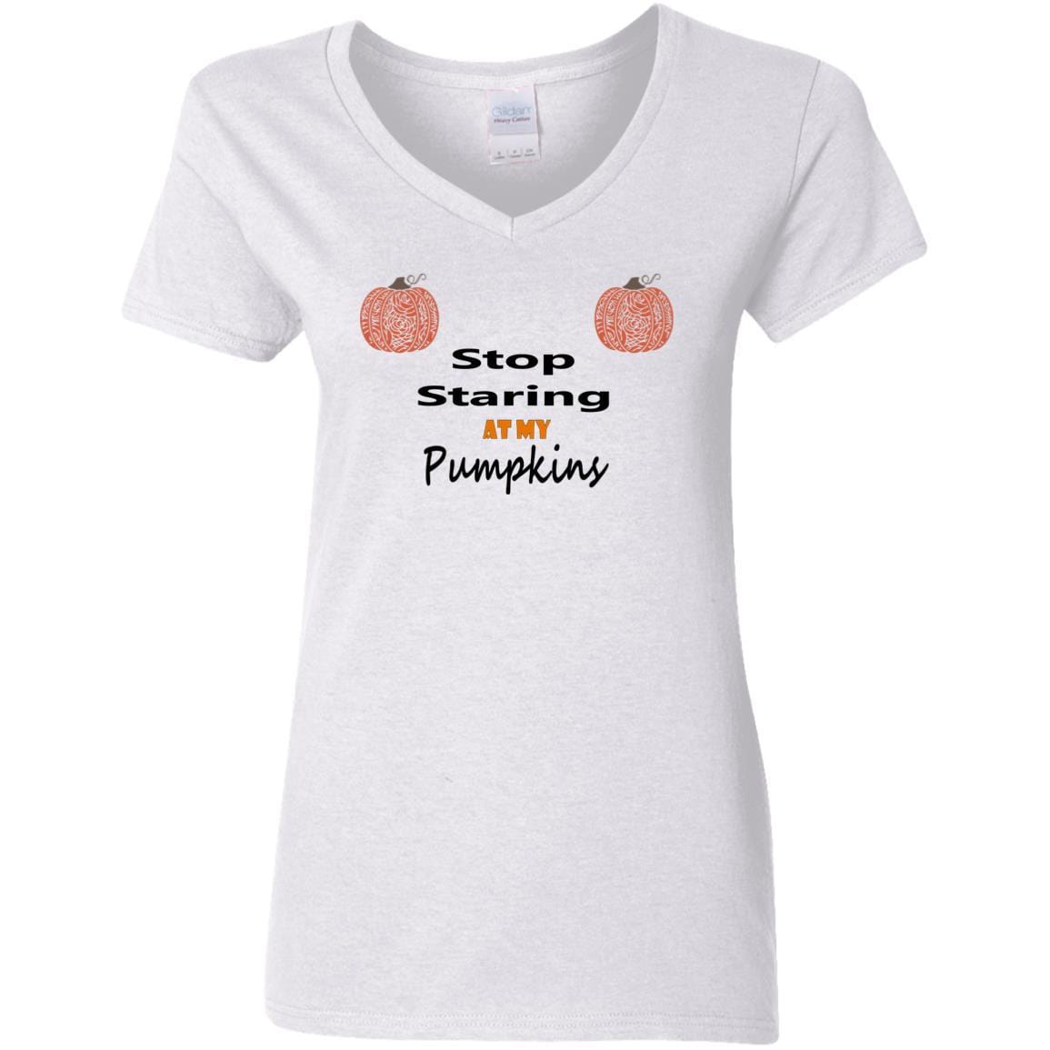 WineyBitches.Co Halloween Pumpkin Print V-Neck T-Shirt for Women - 5.3 oz Soft Cotton Tee - Funny Fall & Halloween Party Outfit