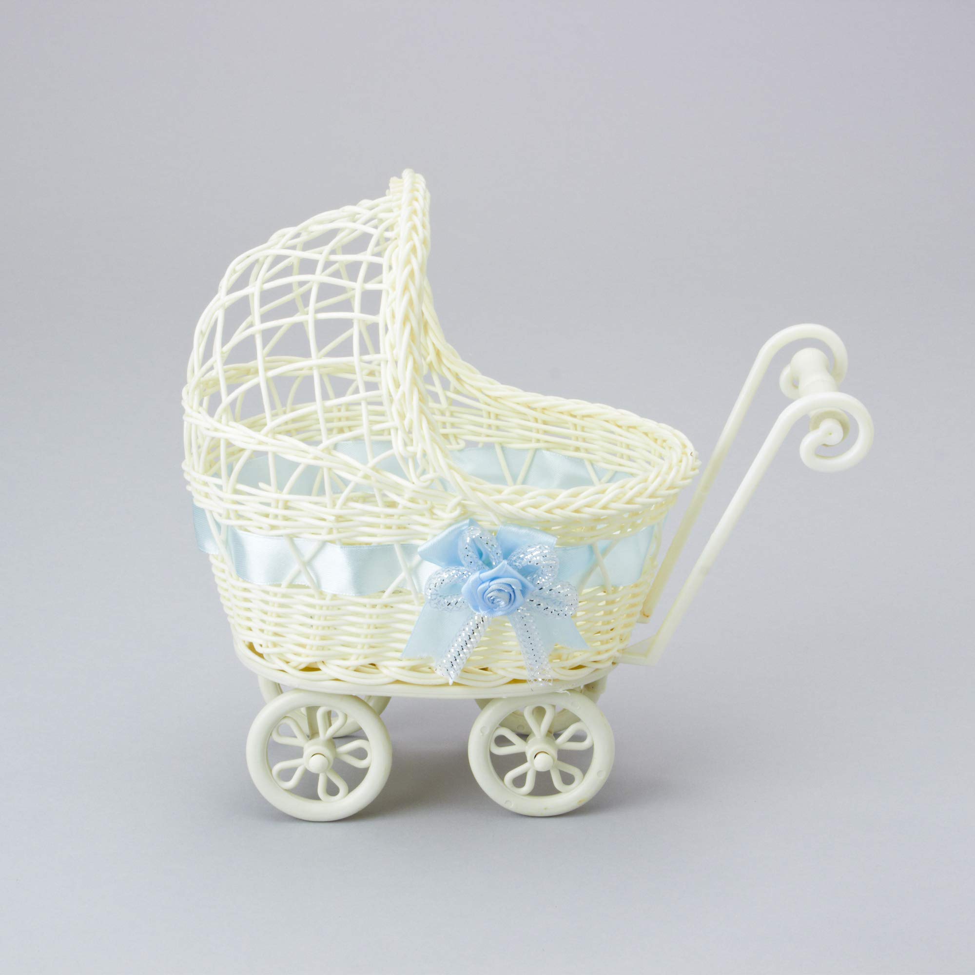 Simply Elegant Wicker Baby Carriage Centerpiece - 12 Pack Blue Baby Shower Decorations for Table Centerpieces, Gender Reveal Parties, and Nursery Room Decor