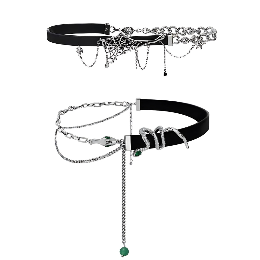 Spider Serpent Black Leather Choker Necklace Punk Gothic Collar for Women & Men | HN1872 | Perfect for Halloween, Cosplay, and Gothic Fashion Accessories