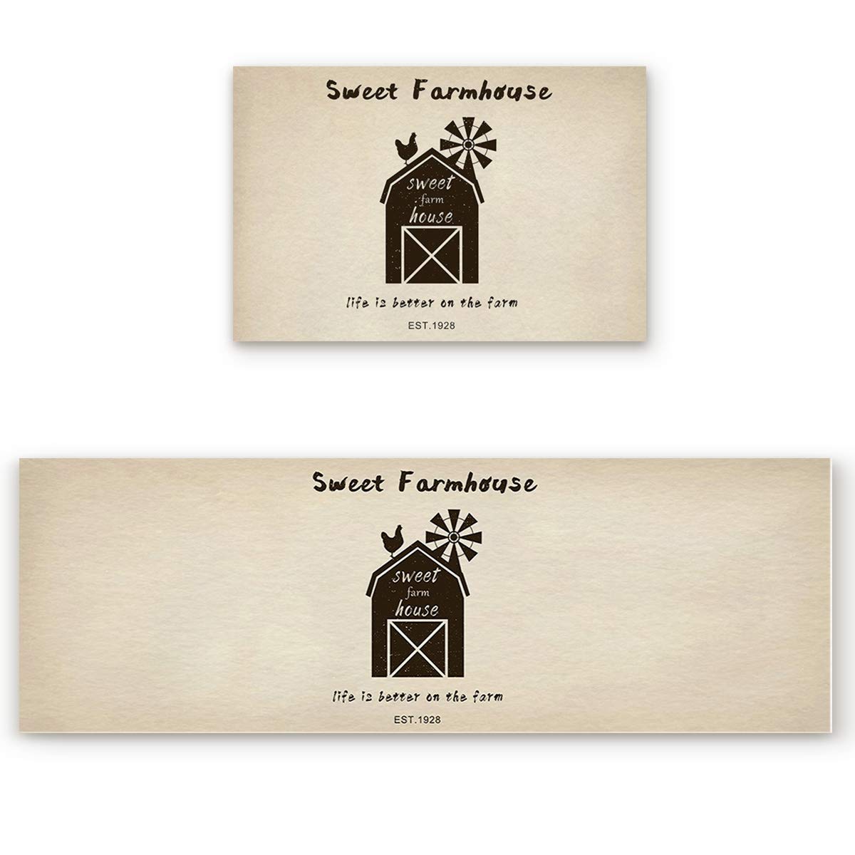 Farmhouse Windmill Chicken Kitchen Mats - 2-Piece Set, Non-Slip Cushioned Anti-Fatigue Floor Rugs, Washable Vintage Farm Decor for Country Style Kitchens - Perfect for Farmhouse, Cottage & Rustic Home Decor