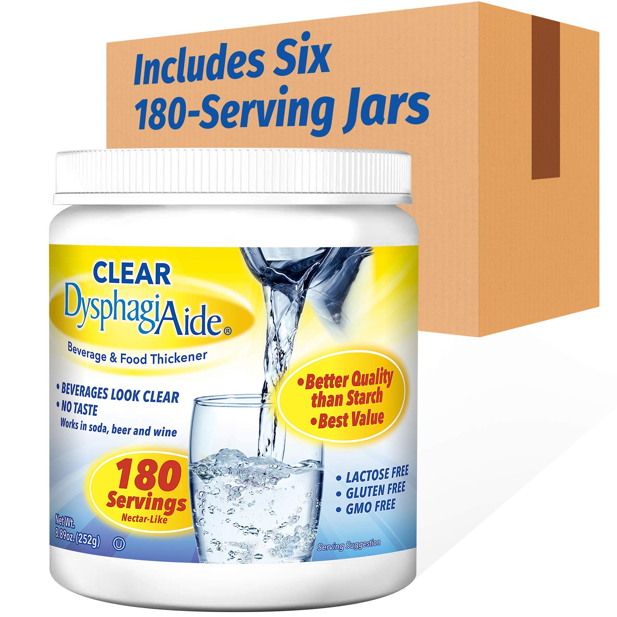 Clear DysphagiAide Thickening Powder - 8.89 Oz (Pack of 6) - 180 Servings Instant Food & Liquid Thickener for Dysphagia - Perfect for Smoothies, Soups, and Beverages