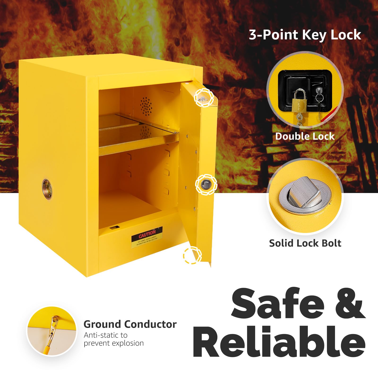 Flammable Safety Storage Cabinet 22H x 17W x 17D - Galvanized Steel Hazardous Material Cabinet with Adjustable Shelves | Fireproof Chemical Storage for Home, Garage & Industrial Use | OSHA Compliant Yellow Safety Cabinet for Paint, Solvents & Flammable Liquids