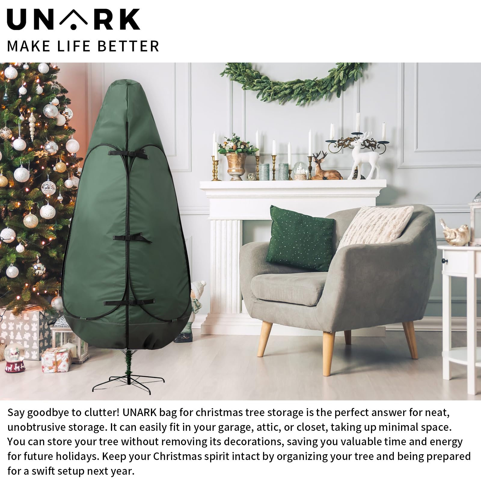 9 ft Christmas Tree Storage Bag - Heavy Duty Green Tree Cover for Upright Storage (Fits 8-10 ft Artificial Trees) | Holiday Decor Organization & Protection