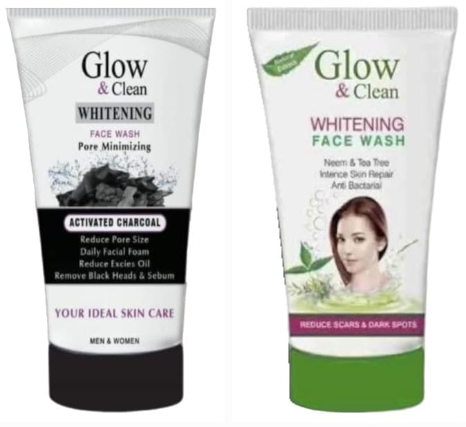 Bingeable Glow & Clean Whitening Face Wash Set - Activated Charcoal & Neem Tea Tree Variants for Pore Minimizing & Dark Spot Reduction, 100ml Each (All Skin Types) | Daily Cleansing & Brightening Skincare Routine