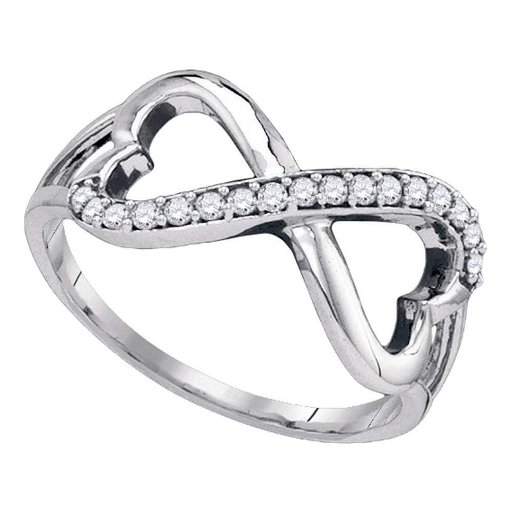 10K White Gold Women's Round Diamond Infinity Double Heart Ring - 1/6 CTTW, Elegant Promise Ring for Anniversary, Engagement, Valentine's Day Gift for Her
