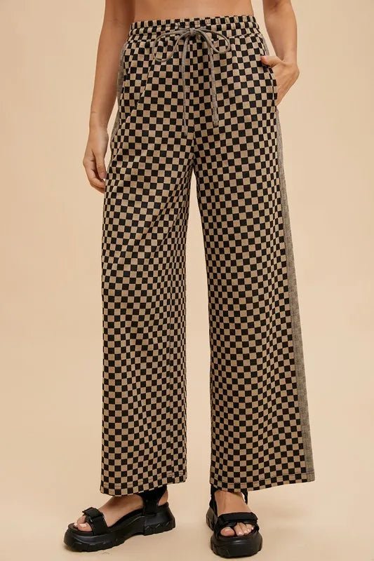 Annie Wear Women's Checkered Wide Leg Drawstring Pants - Casual Comfort for Work, Travel & Everyday Wear