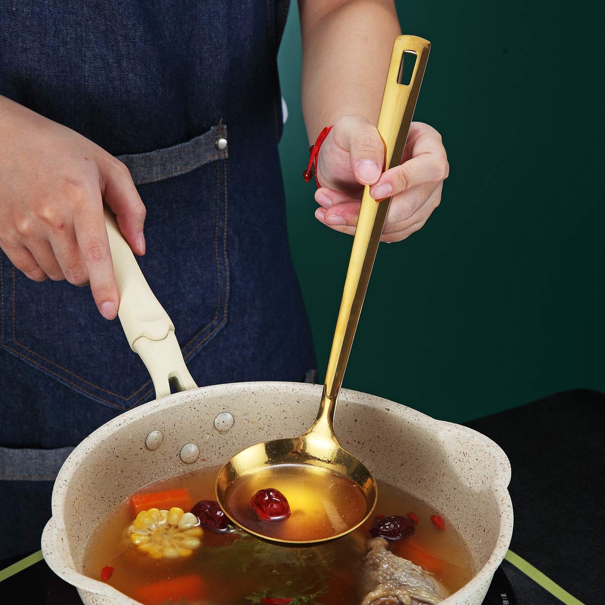 Premium Gold-Plated Stainless Steel Soup Ladle - Berglander Titanium Gold Kitchen Ladle for Cooking, Serving & Stirring | Dishwasher Safe & Easy Clean | Perfect for Soups, Stews, Sauces & Buffet Serving