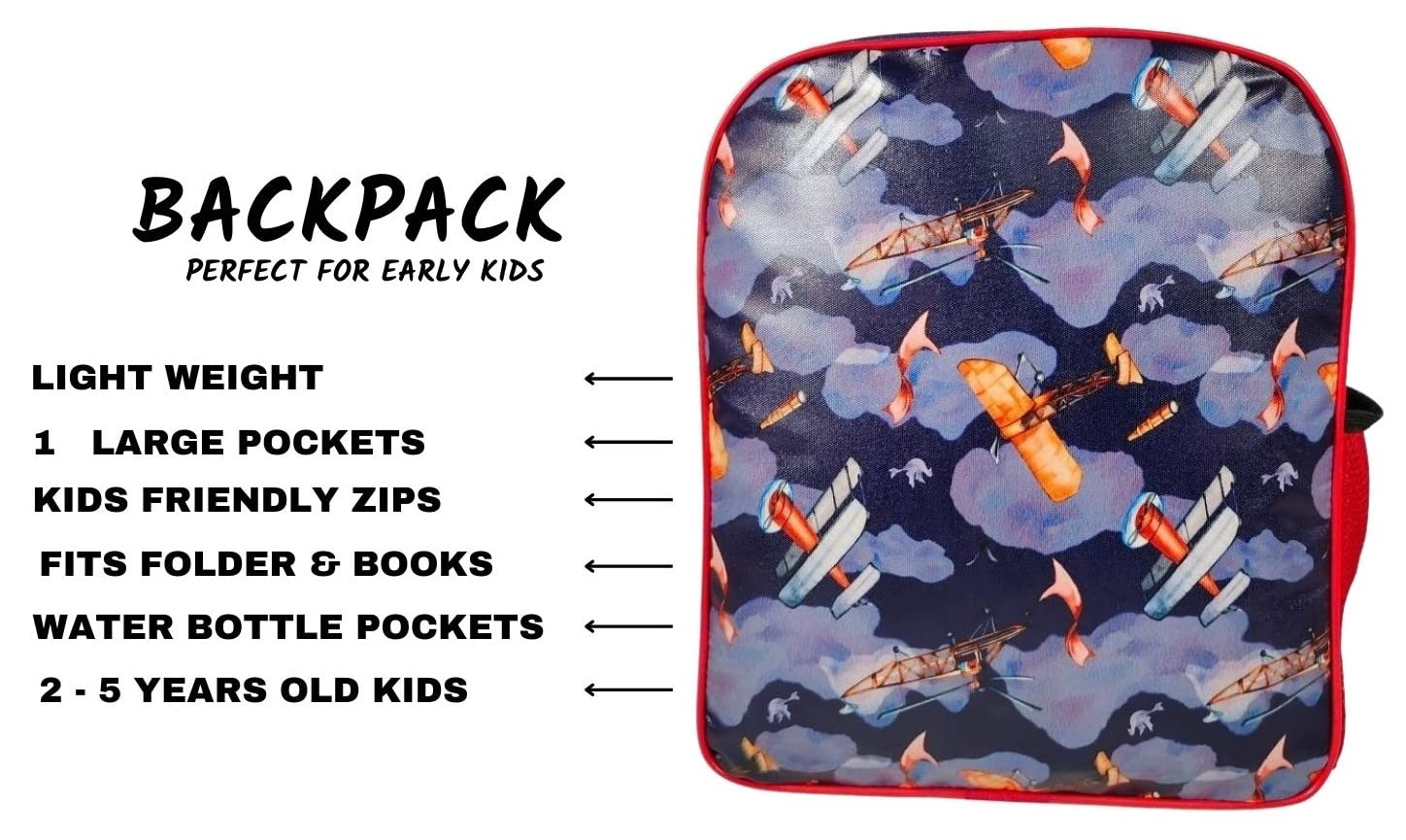 RedChimes Stylish Airplane Design Kids Backpack for Boys & Girls - Durable Polyester School Bag (1 Pack) - Perfect for School, Travel & Daily Use
