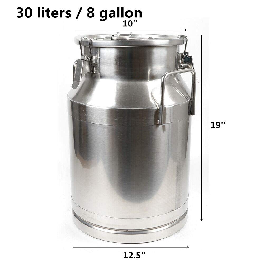 Premium 8 Gallon (30L) Food Grade Stainless Steel Milk Transport Can with Sealed Lid - Multi-Purpose Storage Container for Milk, Wine & Liquids | Ideal for Dairy Farms, Breweries & Commercial Kitchens