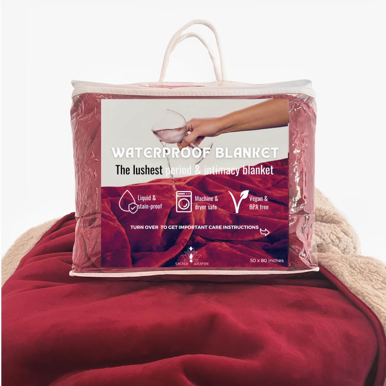 Waterproof King Size Lovers Blanket - Splash Proof Couples Blanket for Bed, Picnic & Outdoor Use - Dark Red 80x80