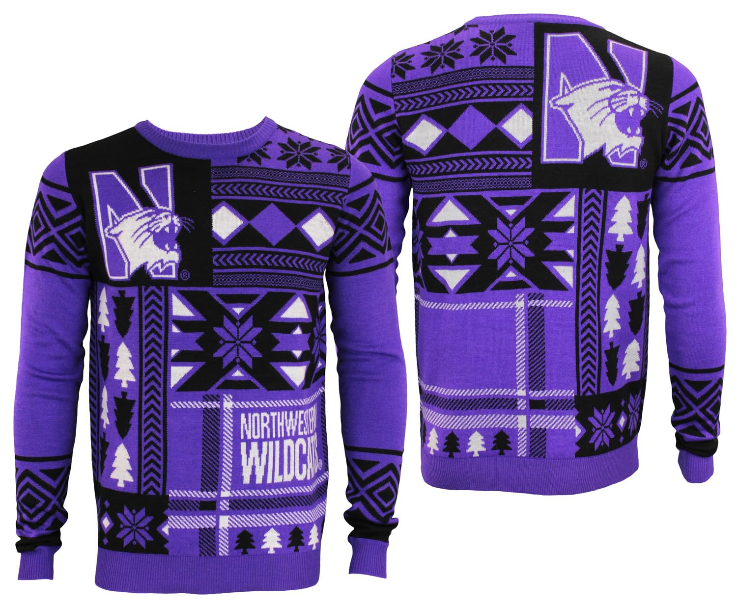 NCAA Men's Ugly Christmas Sweater with Team Patches - Holiday Crewneck Pullover for Christmas Parties & Gifts