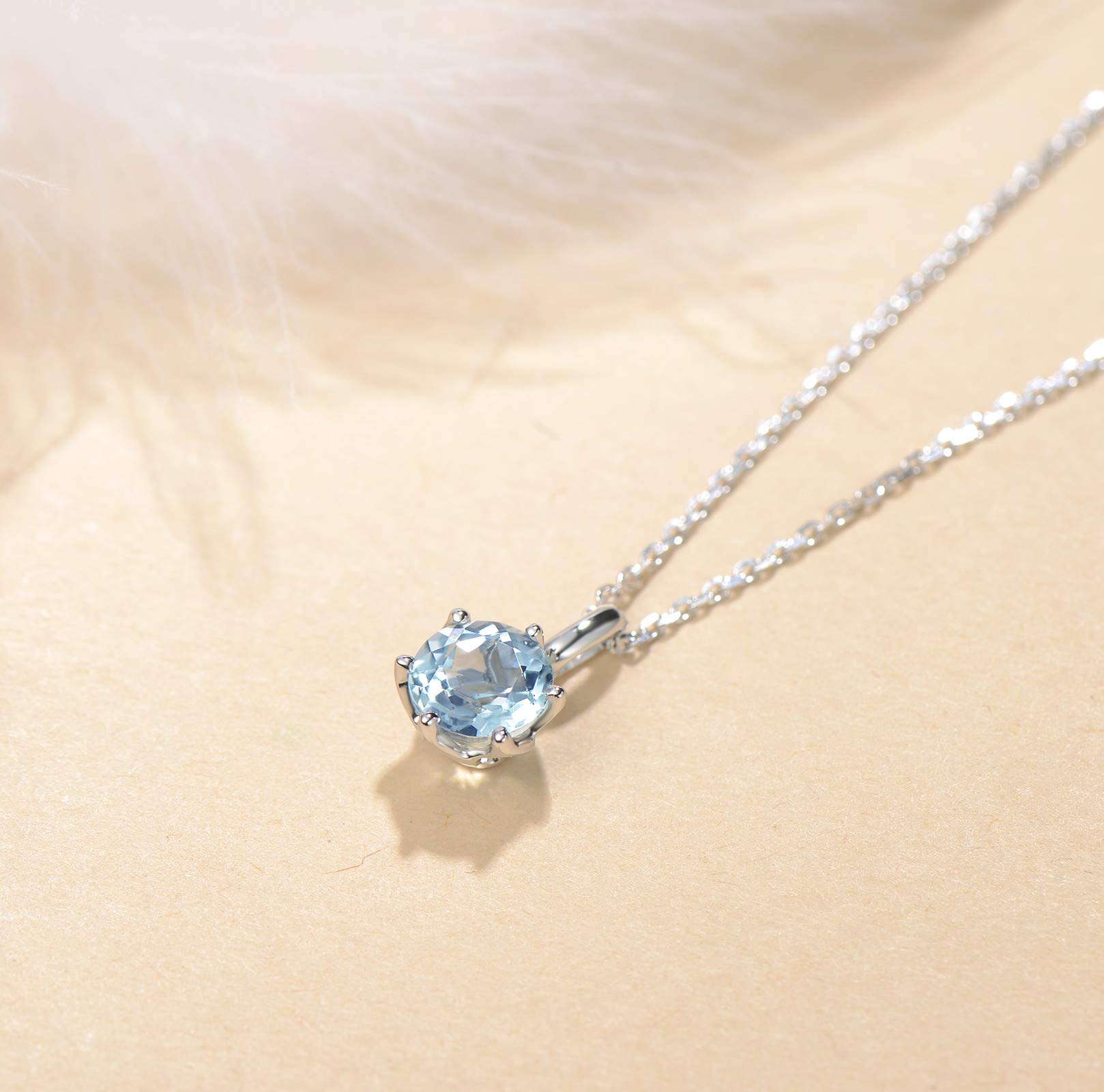14K Solid White Gold Genuine Aquamarine Solitaire Pendant Necklace for Women - March Birthstone Jewelry, Dainty Fine Necklace for Anniversary, Birthday, Mother's Day Gifts for Wife, Mom, Her - Perfect for Weddings, Parties & Special Occasions