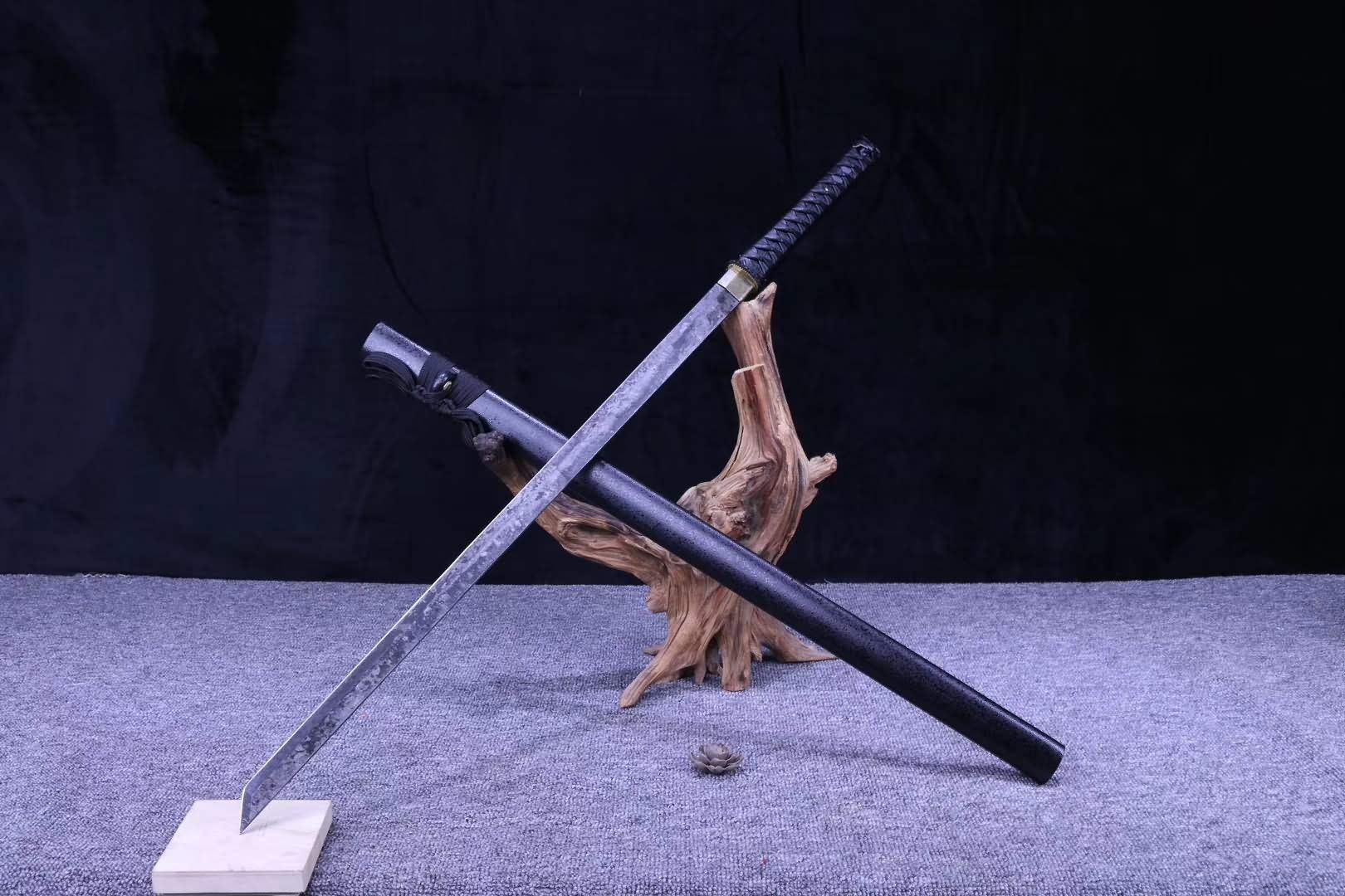 Handmade Chinese Tang Dao Sword - High Carbon Spring Steel Blade with Wooden Scabbard - Full Tang Battle Ready Sword for Martial Arts Training, Cosplay & Collection