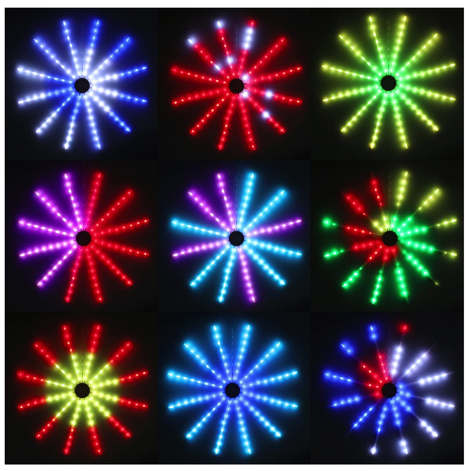 Rosnek 3-Pack RGB Fireworks LED Lights - 288 LEDs Color Changing Starburst Lights with Remote Control for Bedroom, Christmas Party, Bar, Dorm Wall Decor | Perfect for Holiday Lighting, Home Ambiance & Indoor/Outdoor Events