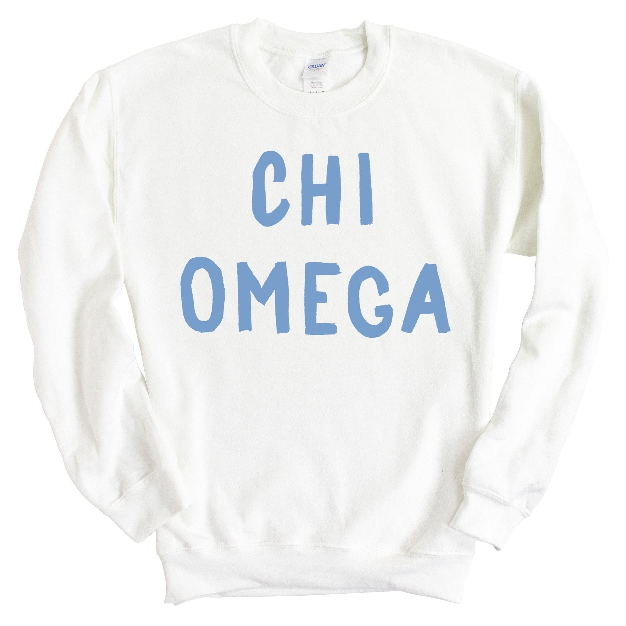 ChiO Chi Omega Blue Bubble Letter Sorority Crewneck Sweatshirt | Greek Life Apparel | Comfortable College Sweater for Sorority Sisters, Campus Events & Game Day Outfits