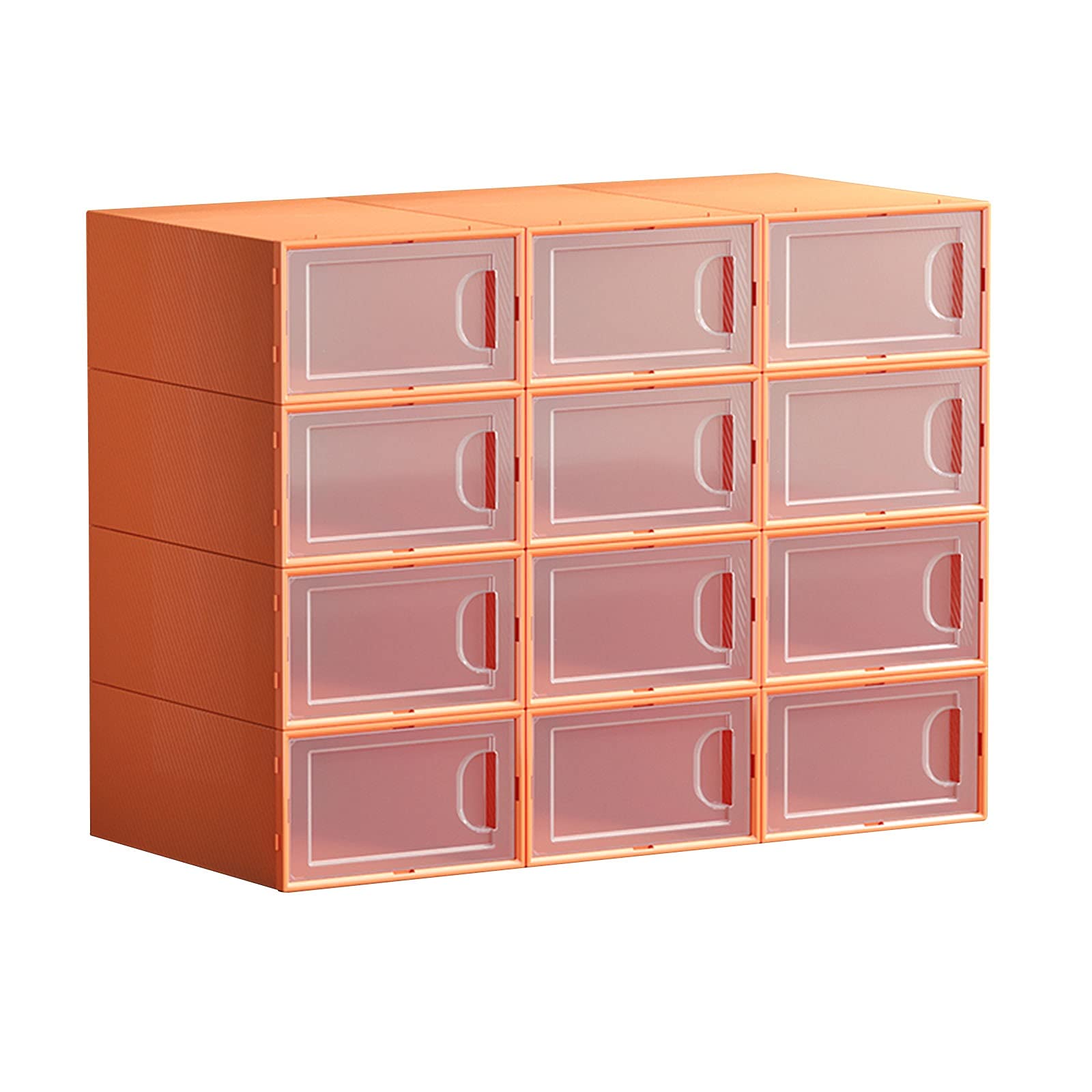SUNDAY HOME Plastic Stackable Shoe Storage Boxes - 12-Pack Clear Door Shoe Organizer for Closet, Sneaker Display Cabinet | Perfect for Bedroom, Closet & Entryway Organization (Orange)